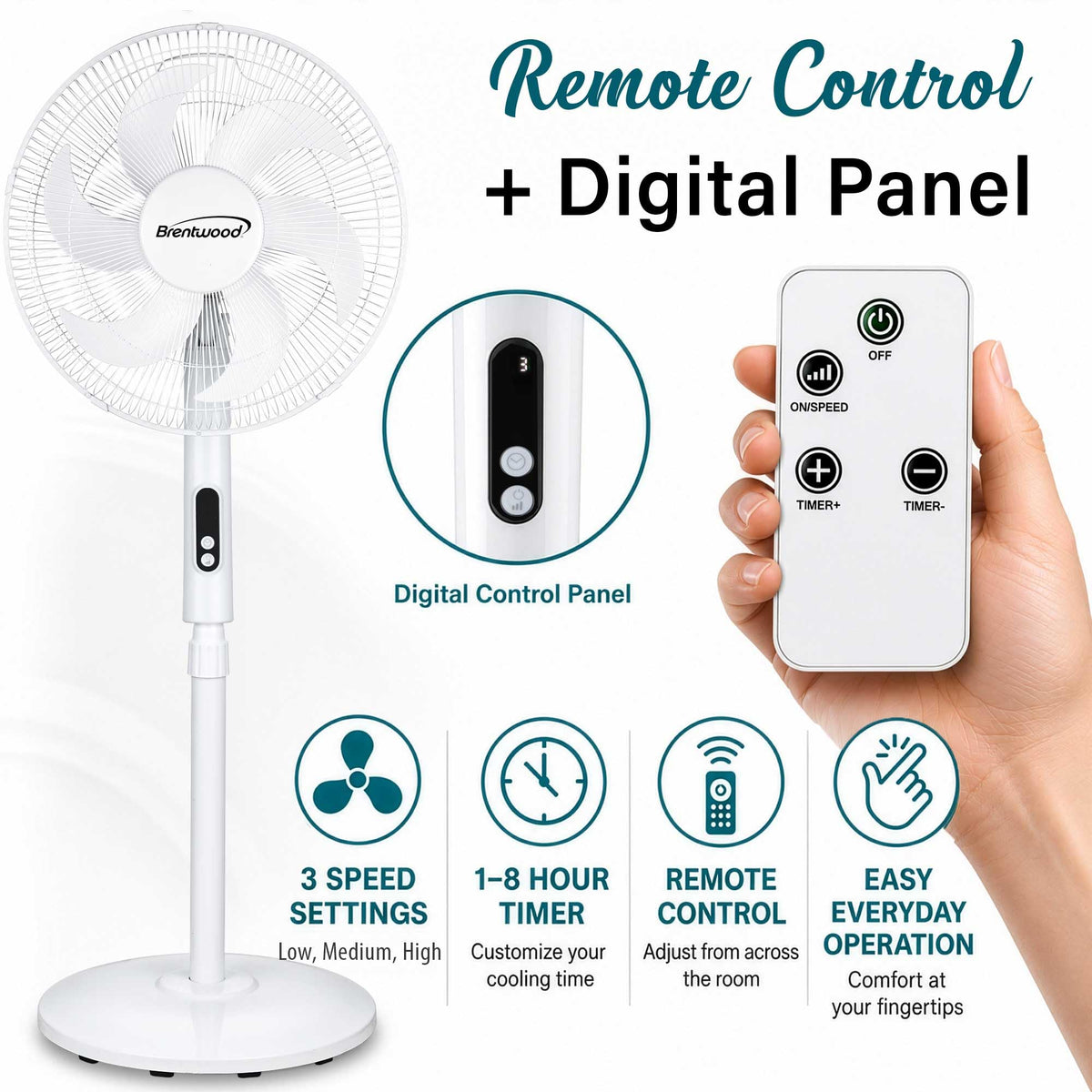 16” Oscillating Stand Fan with Remote, White G300