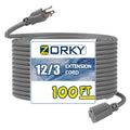 100ft Indoor Outdoor Extension Cord 12/3 SJTW Heavy Duty 15Amp 1875W Gray C8443