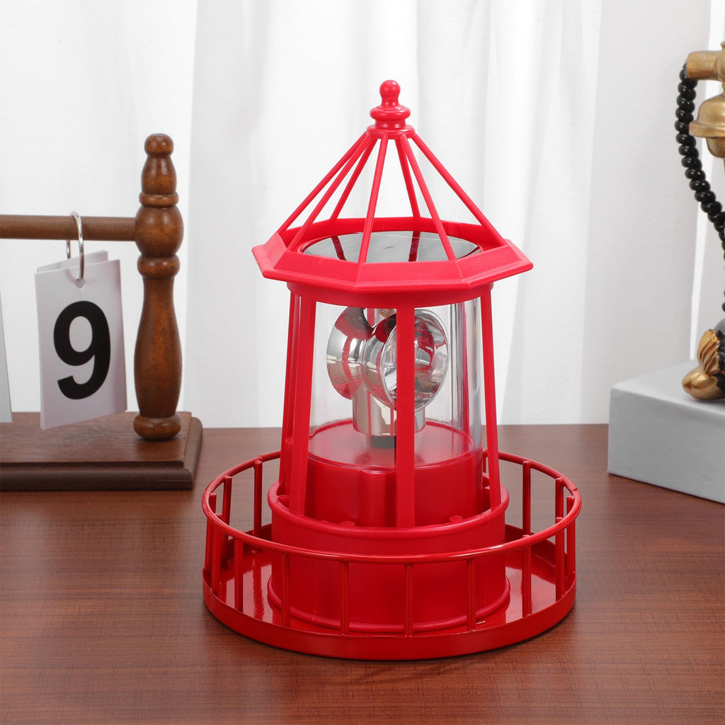 Solar Powered Red Lighthouse Figurine with Rotating Garden Light C76459