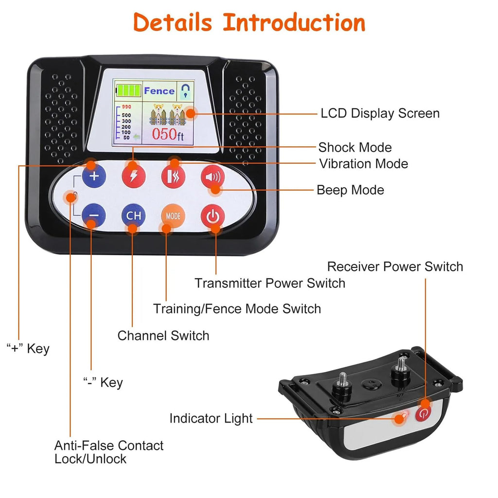 Wireless Dog Fence & Electric Training Collar with Remote F819065