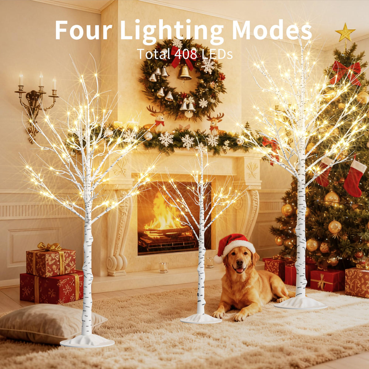 Lighted Birch Tree Set of 3, 464 LEDs Warm White 4 FT 6 FT 8 FT E86558