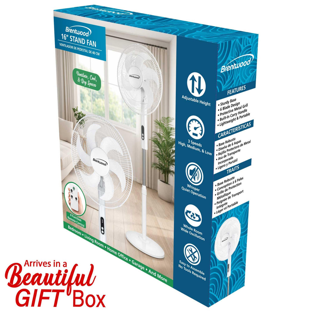16” Oscillating Stand Fan with Remote, White G300