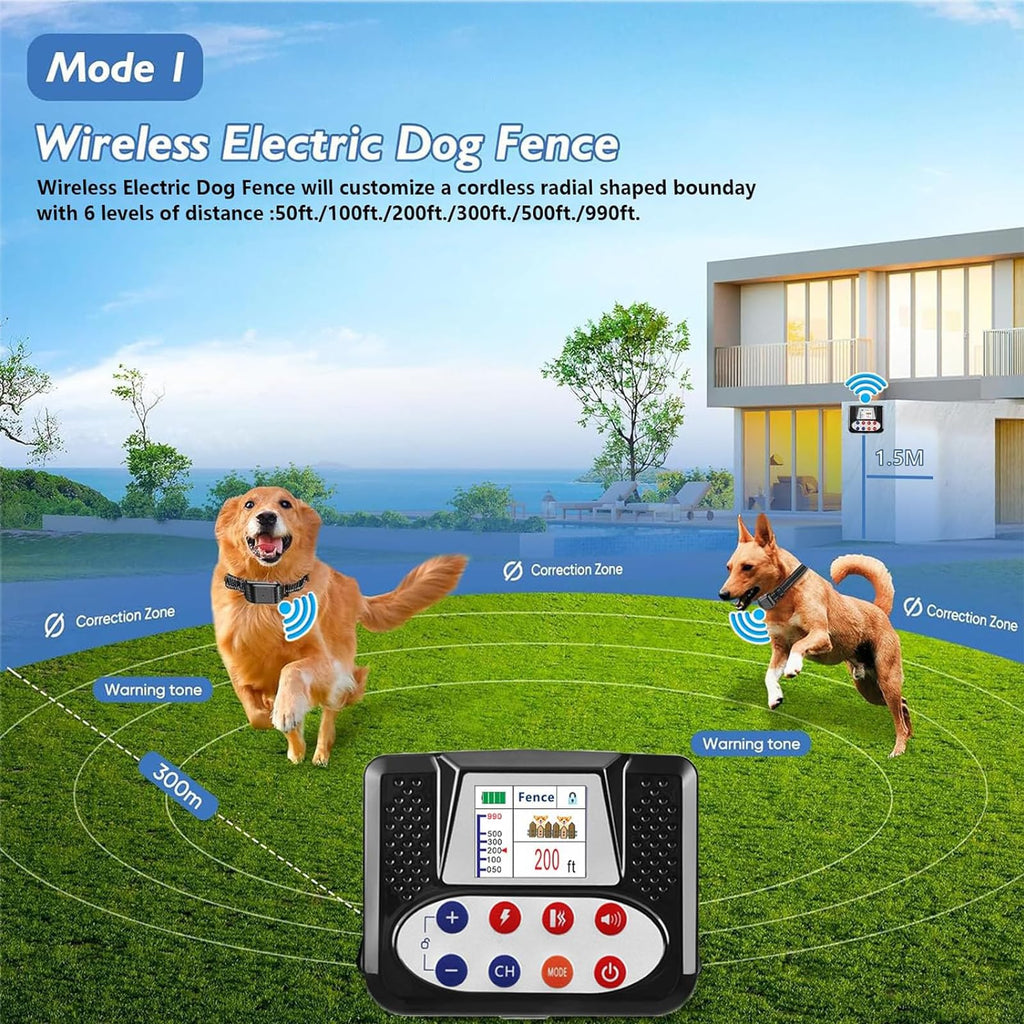 Wireless Dog Fence & Electric Training Collar with Remote F819065