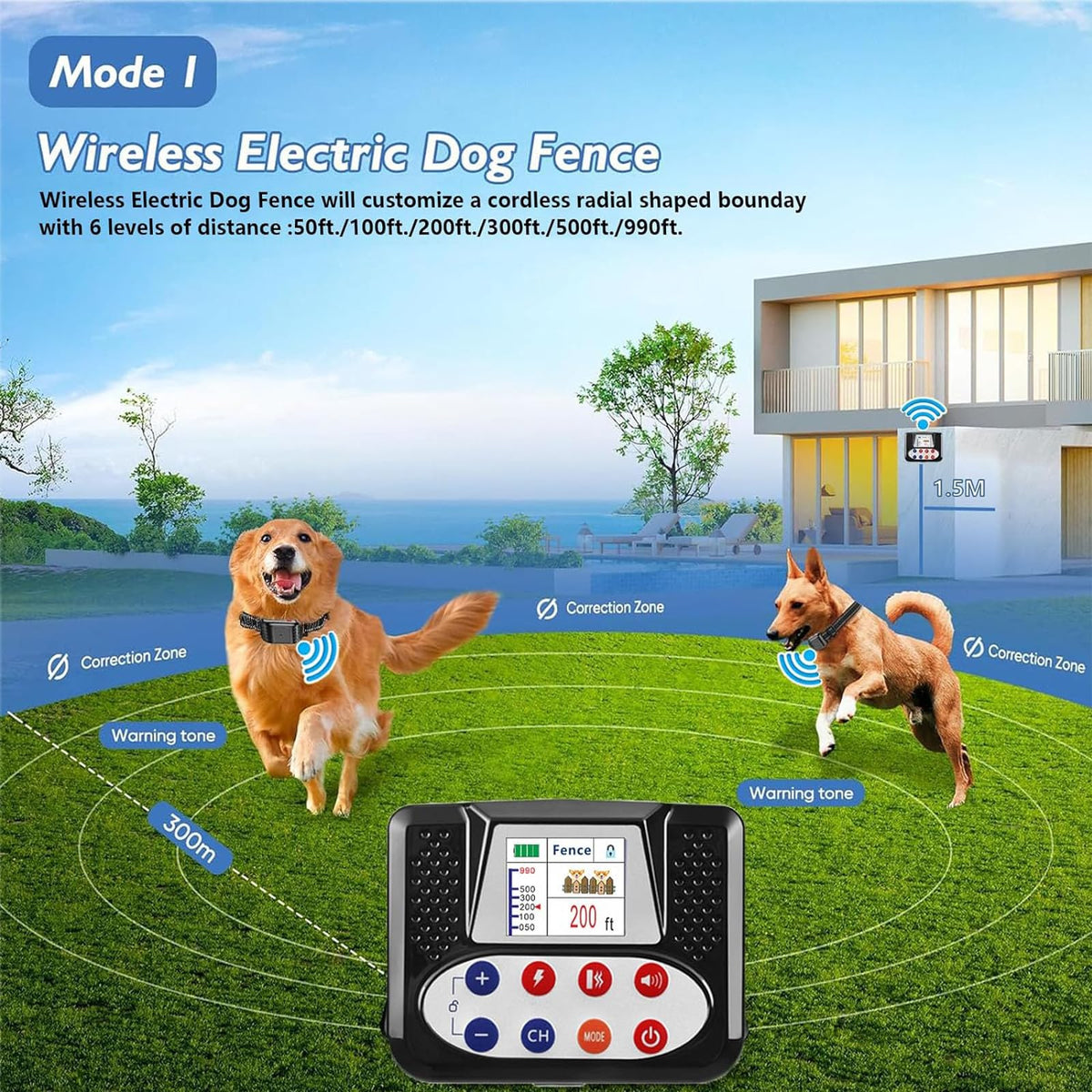 Wireless Dog Fence & Electric Training Collar with Remote F819065