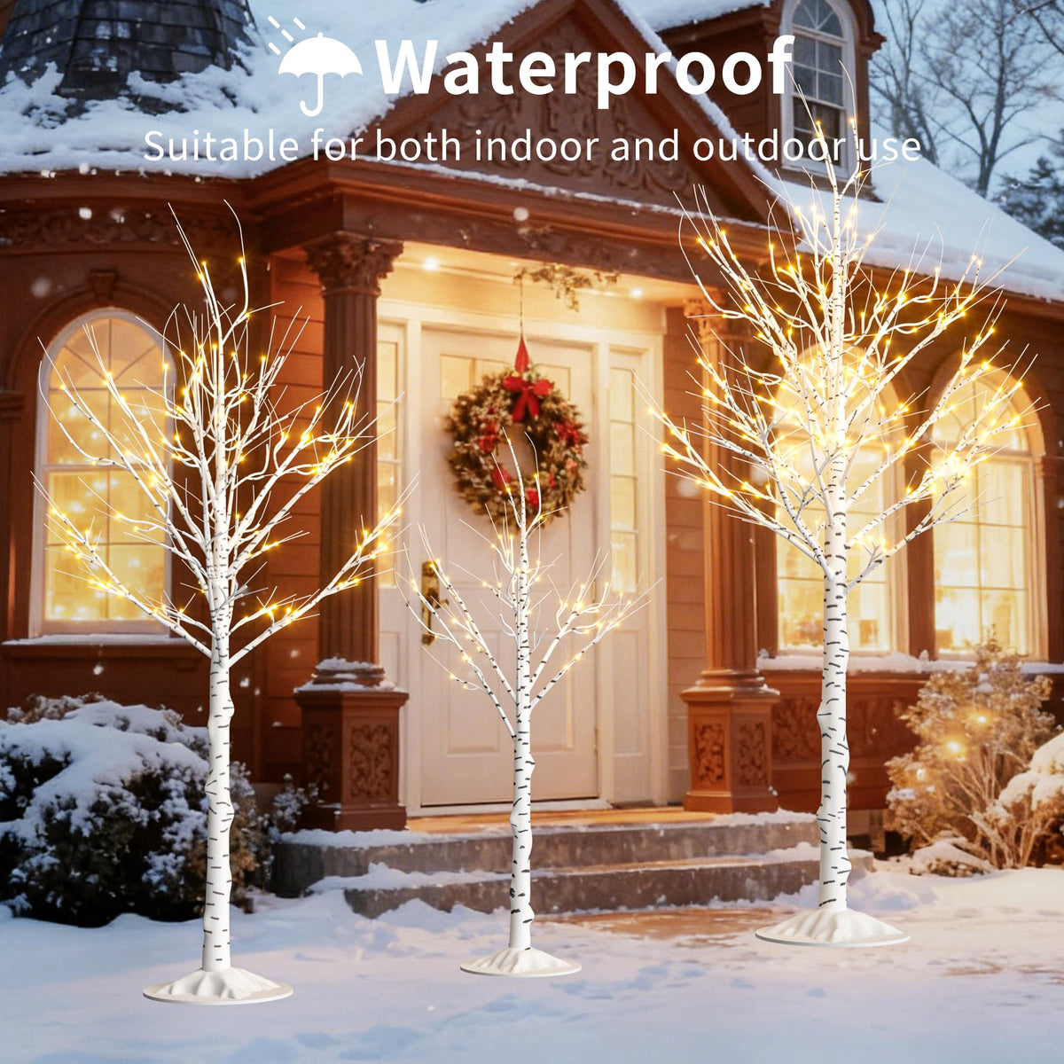 Lighted Birch Tree Set of 3, 464 LEDs Warm White 4 FT 6 FT 8 FT E86558