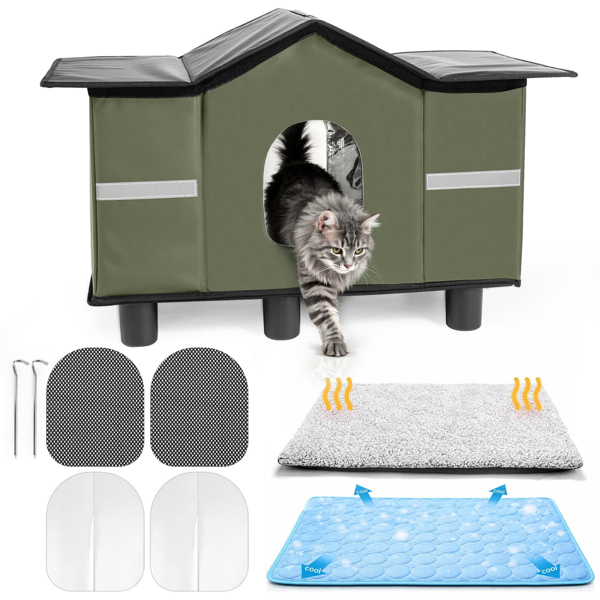 Insulated Outdoor Cat House with Self Warming & Self Cooling Mat M77079