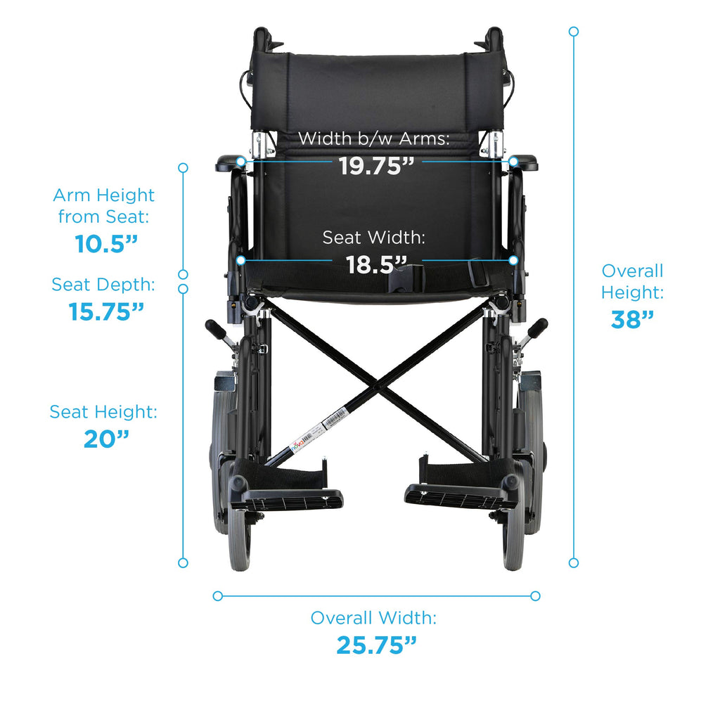 Lightweight Transport Chair with Locking Hand Brakes, Black O121525