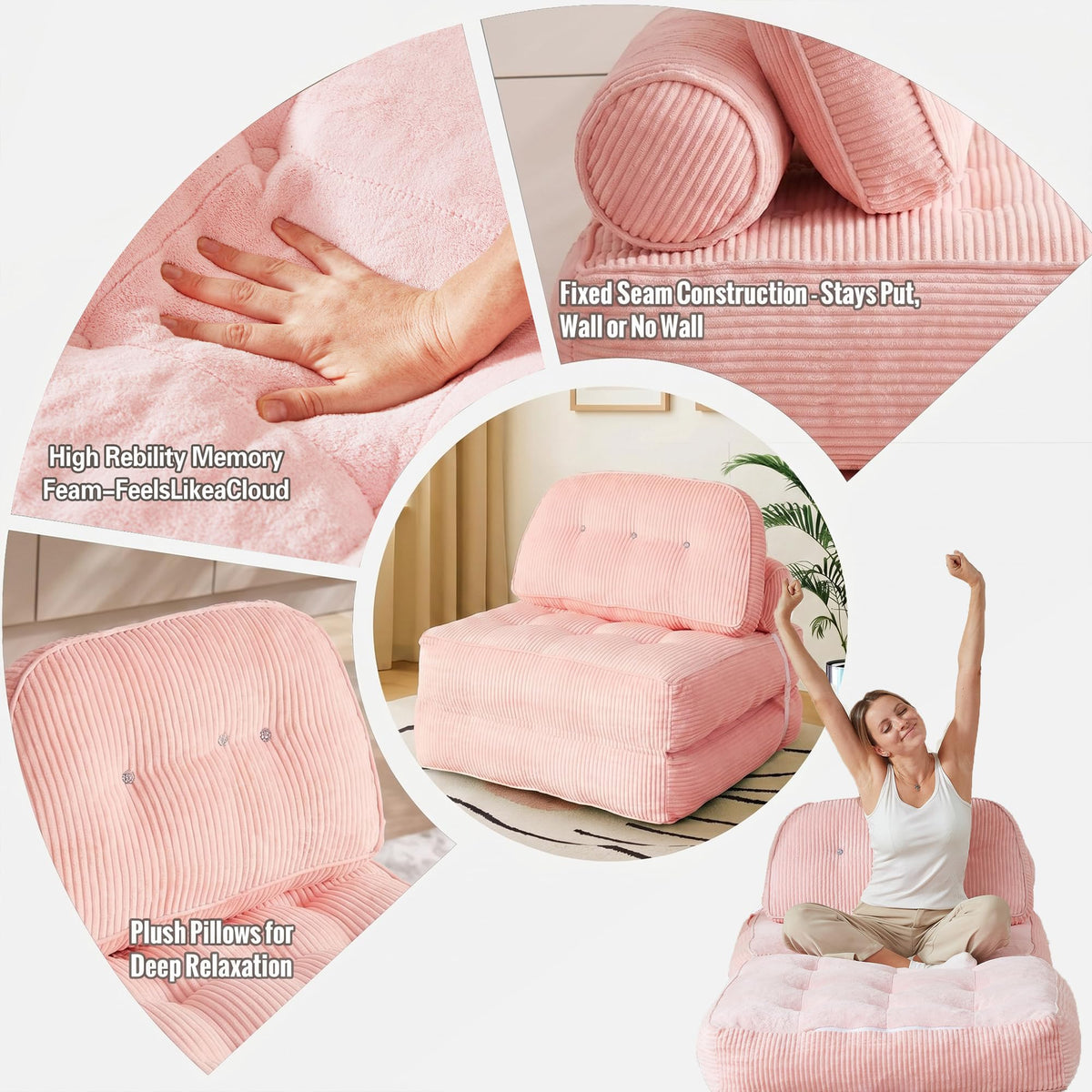 Pink Flannel Folding Sofa Bed Z3537