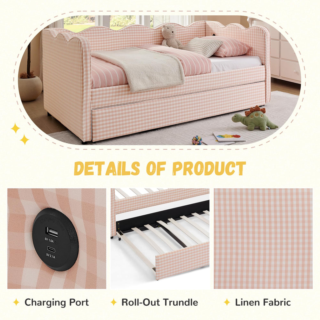 Pink Linen Upholstered Daybed P4247