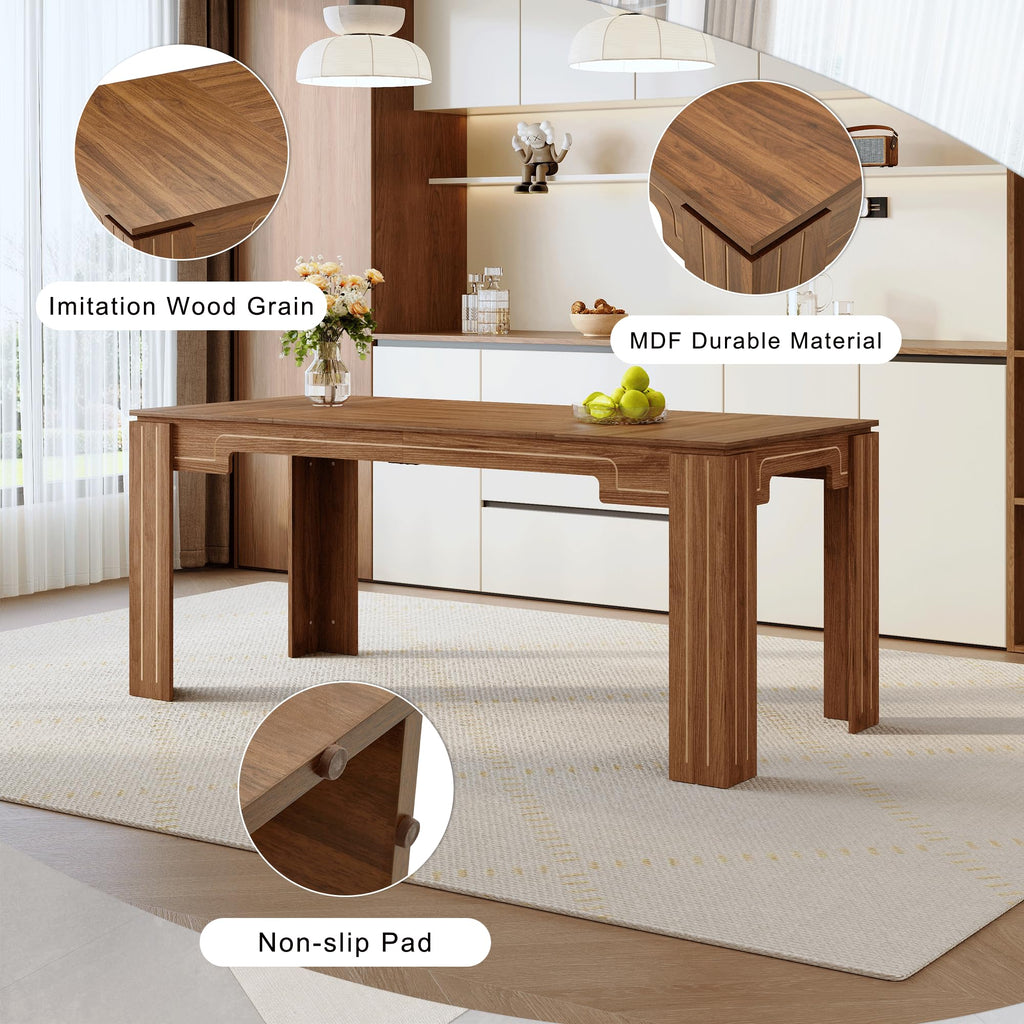 Walnut Dining Table Set with 8 Brown Fabric Chairs V228