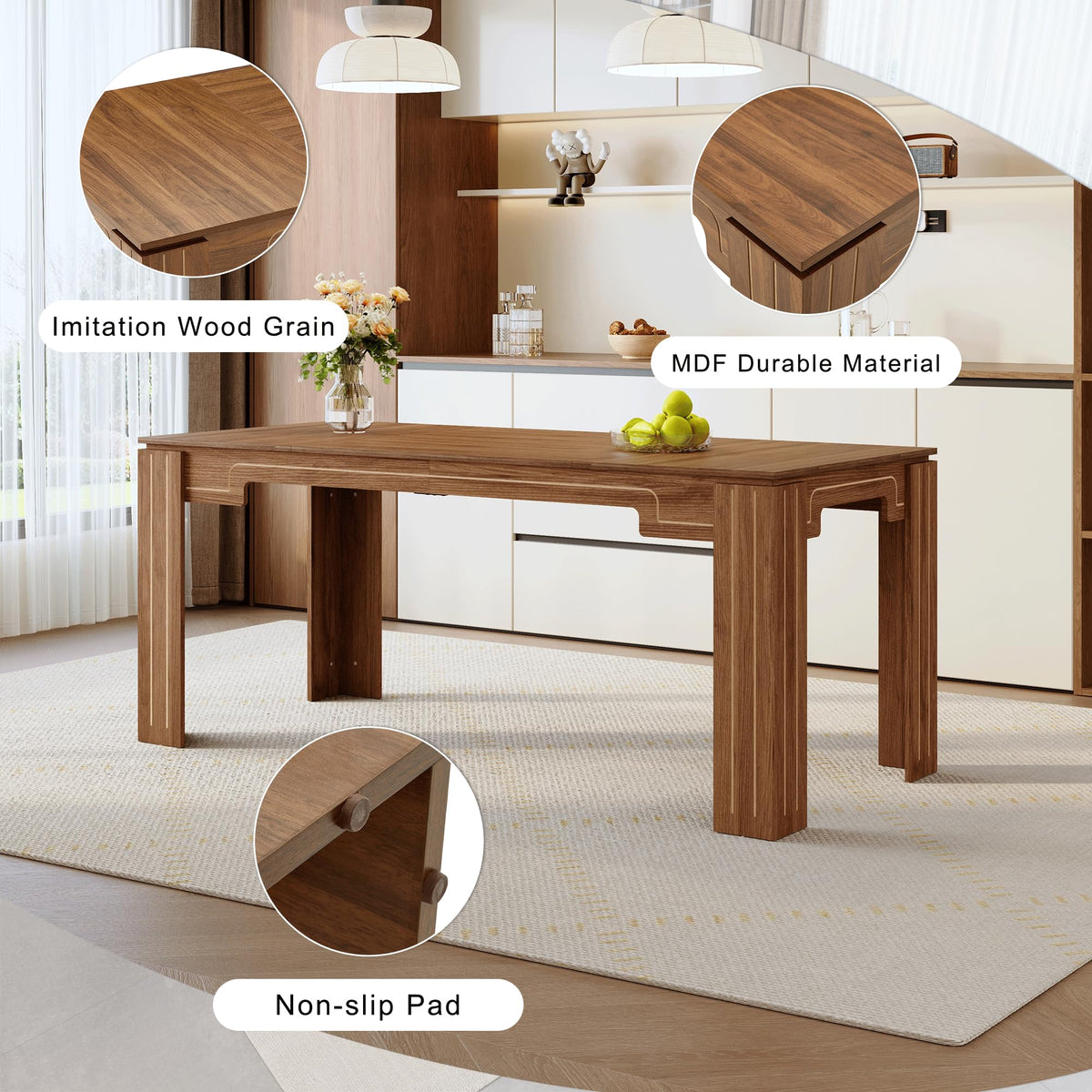 Walnut Dining Table Set with 8 Brown Fabric Chairs V228