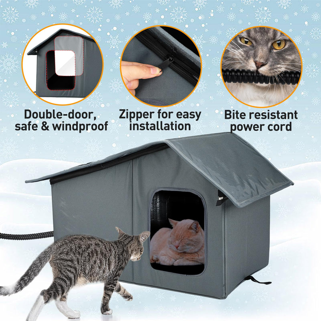 Weatherproof Outdoor Heated Cat House with Thermostatic Heating Pad Z843
