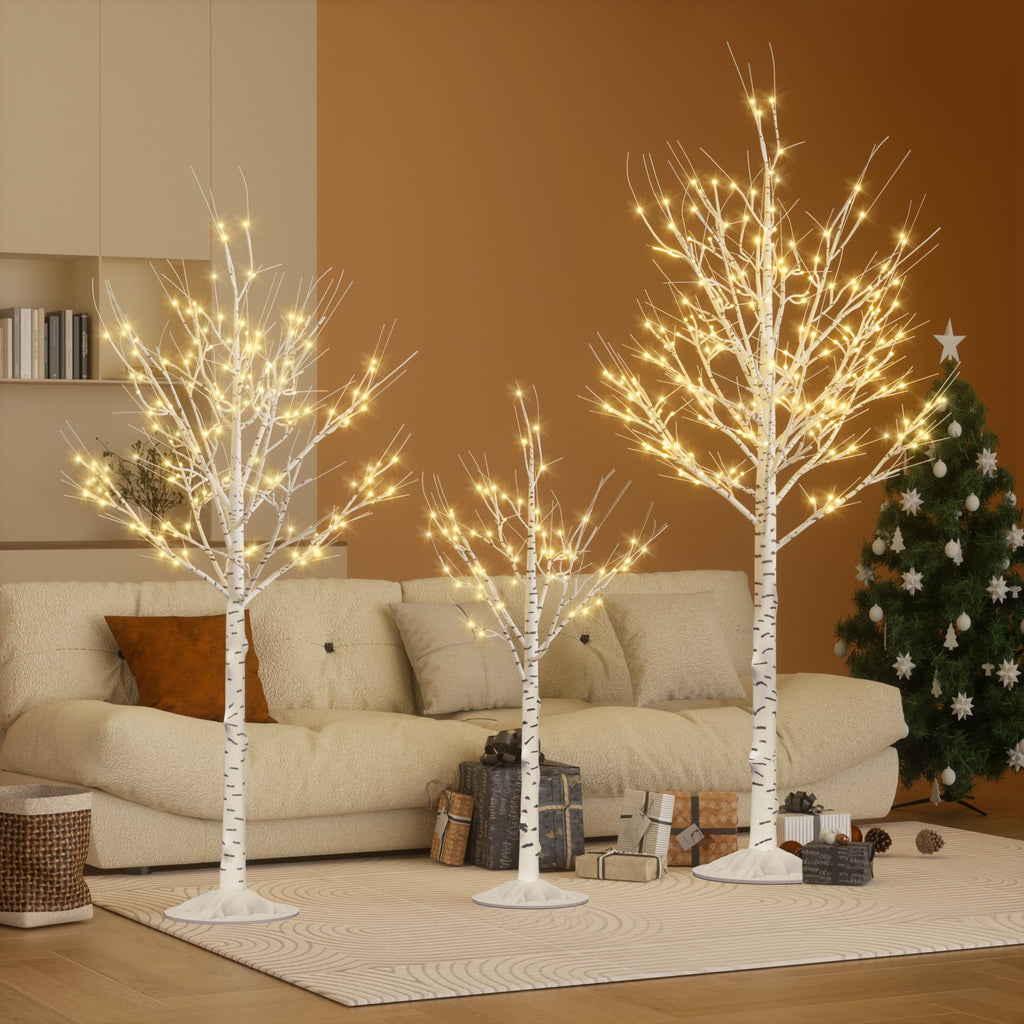 Lighted Birch Tree Set of 3, 464 LEDs Warm White 4 FT 6 FT 8 FT E86558