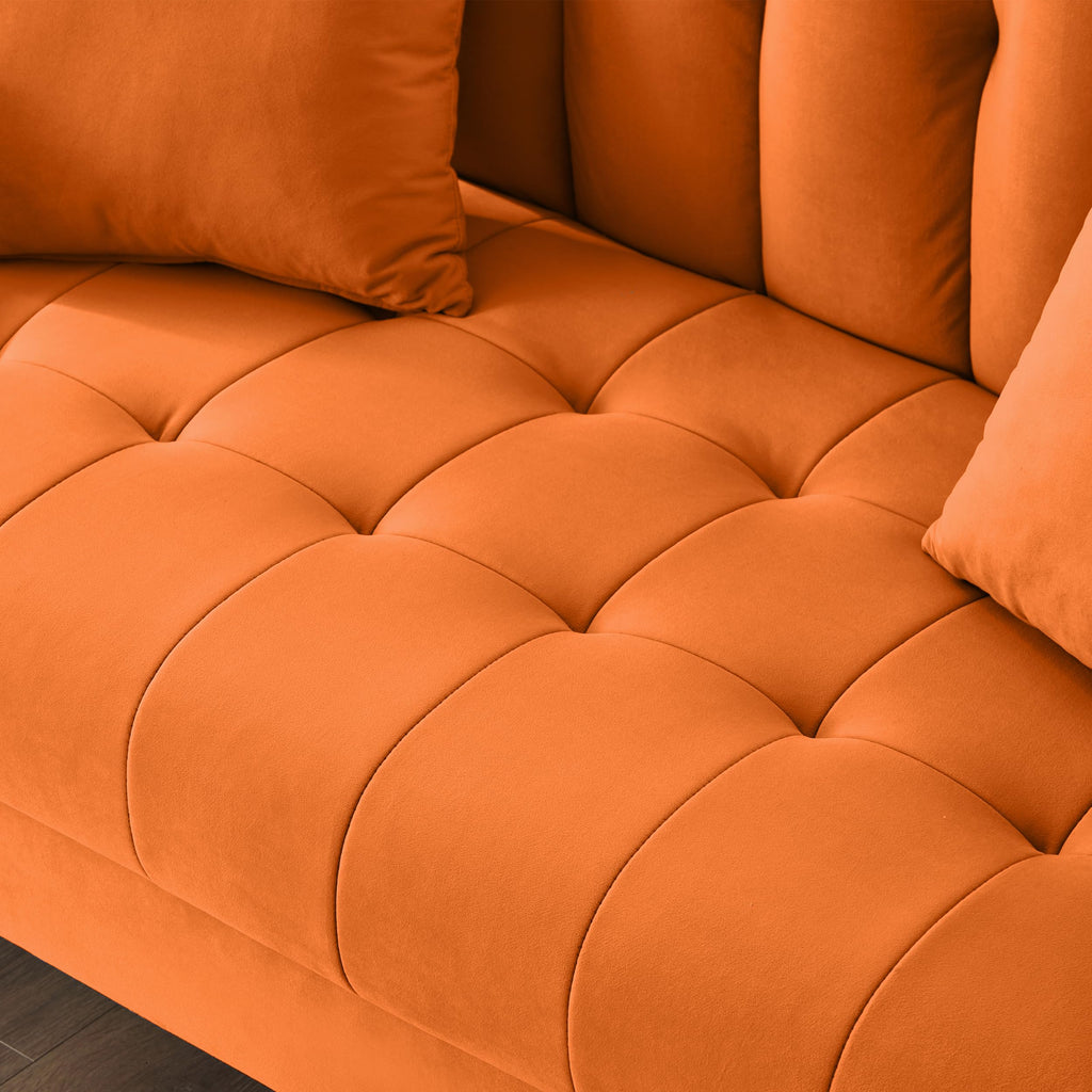 Orange Velvet Tufted Loveseat Sofa R939