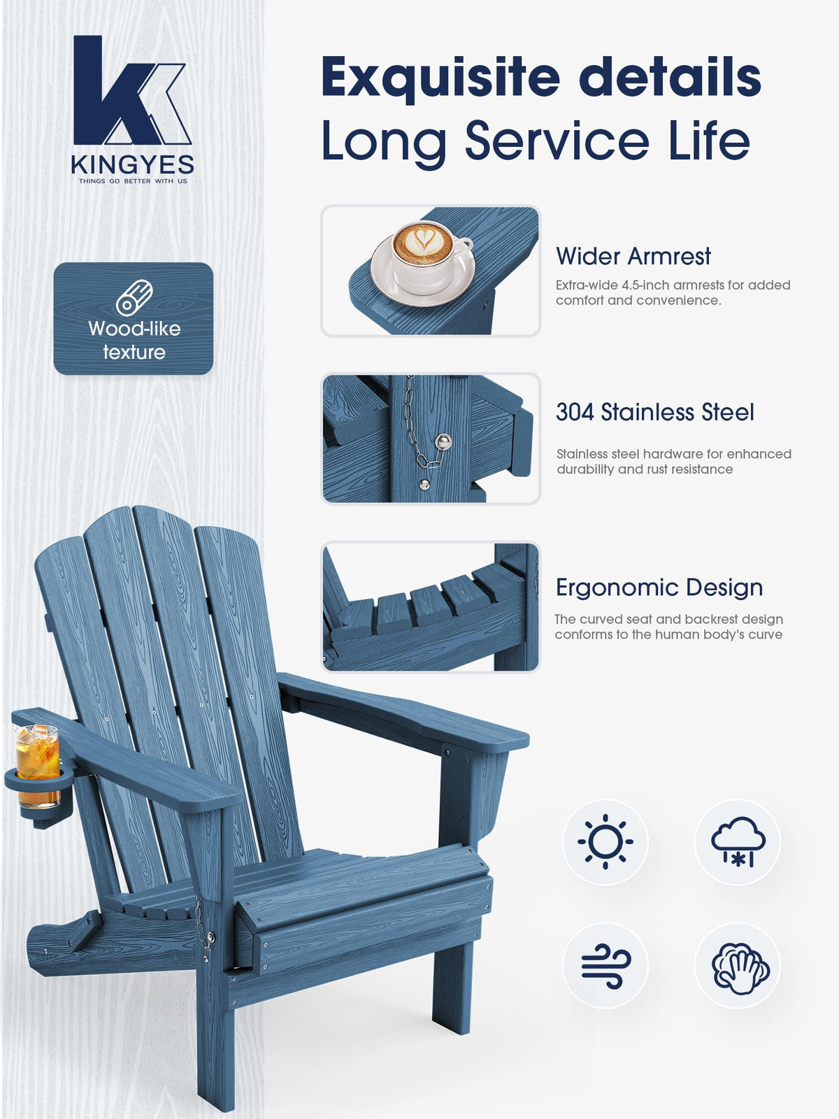 Folding Adirondack Chair Set of 2 with Cup Holder Q884