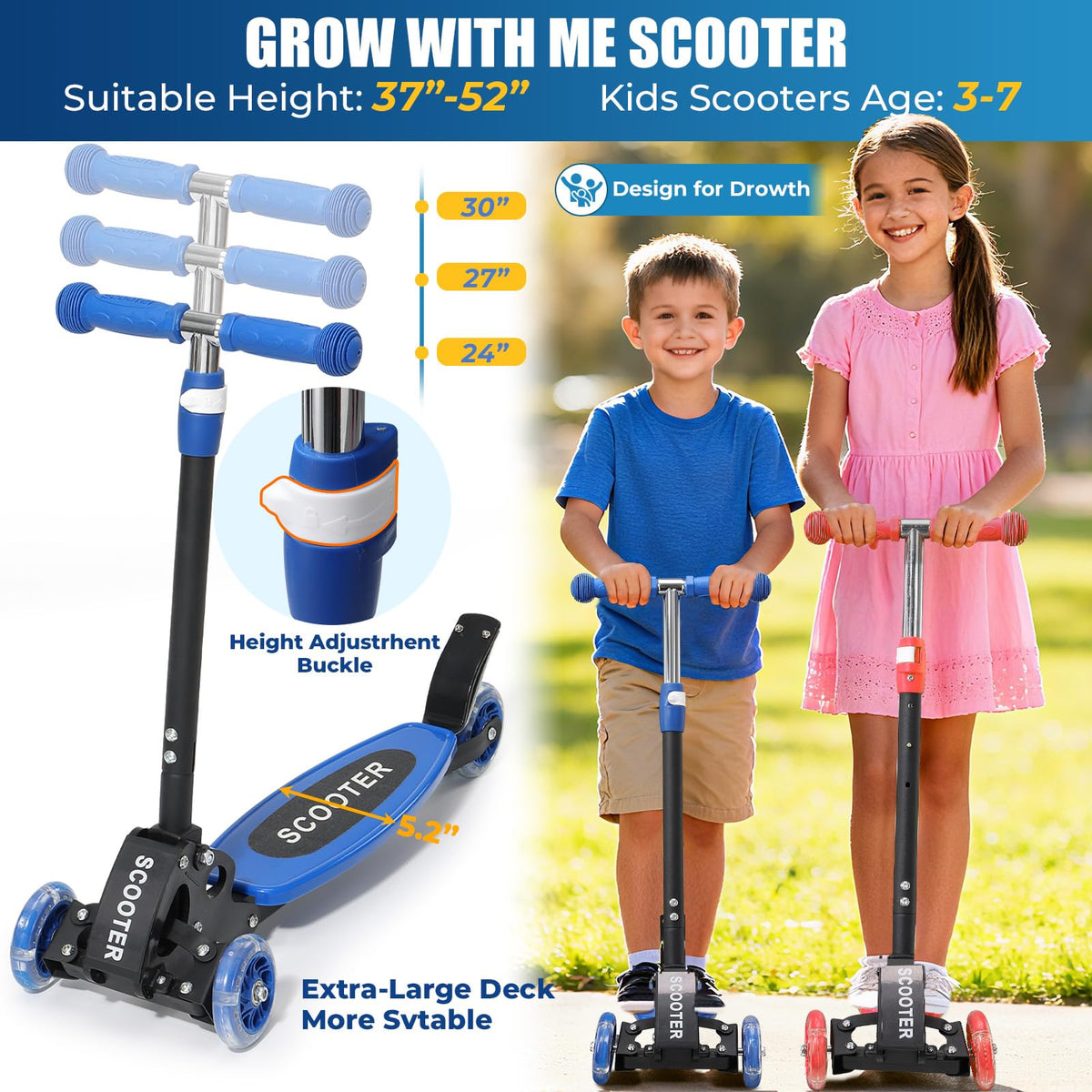 3 Wheel Kids Scooter with LED Light-Up J7569
