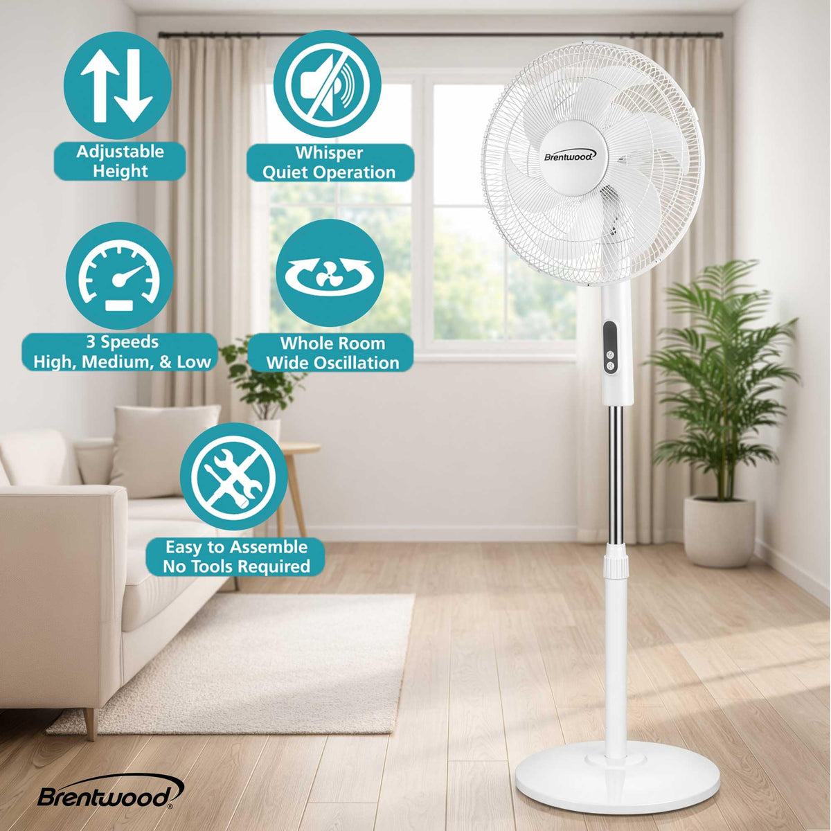 16” Oscillating Stand Fan with Remote, White G300