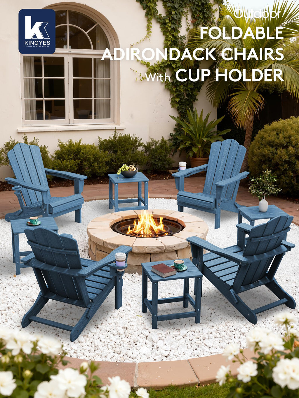 Folding Adirondack Chair Set of 2 with Cup Holder Q884
