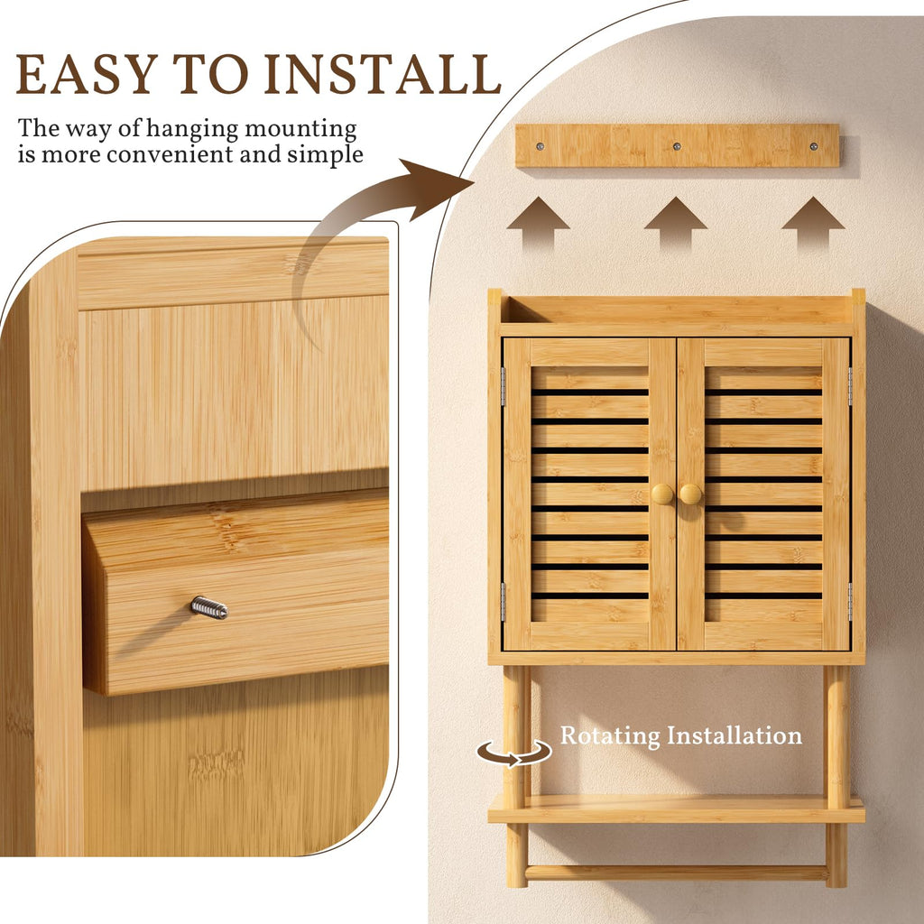 Bamboo Over The Toilet Storage Cabinet with Towel Bar H311