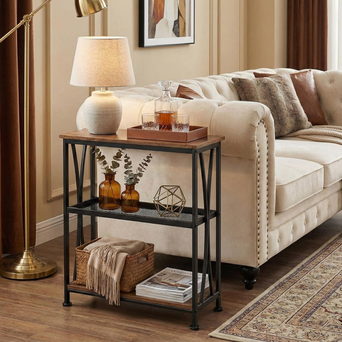 Narrow 3-Tier Side Table with Storage Shelves Z7035