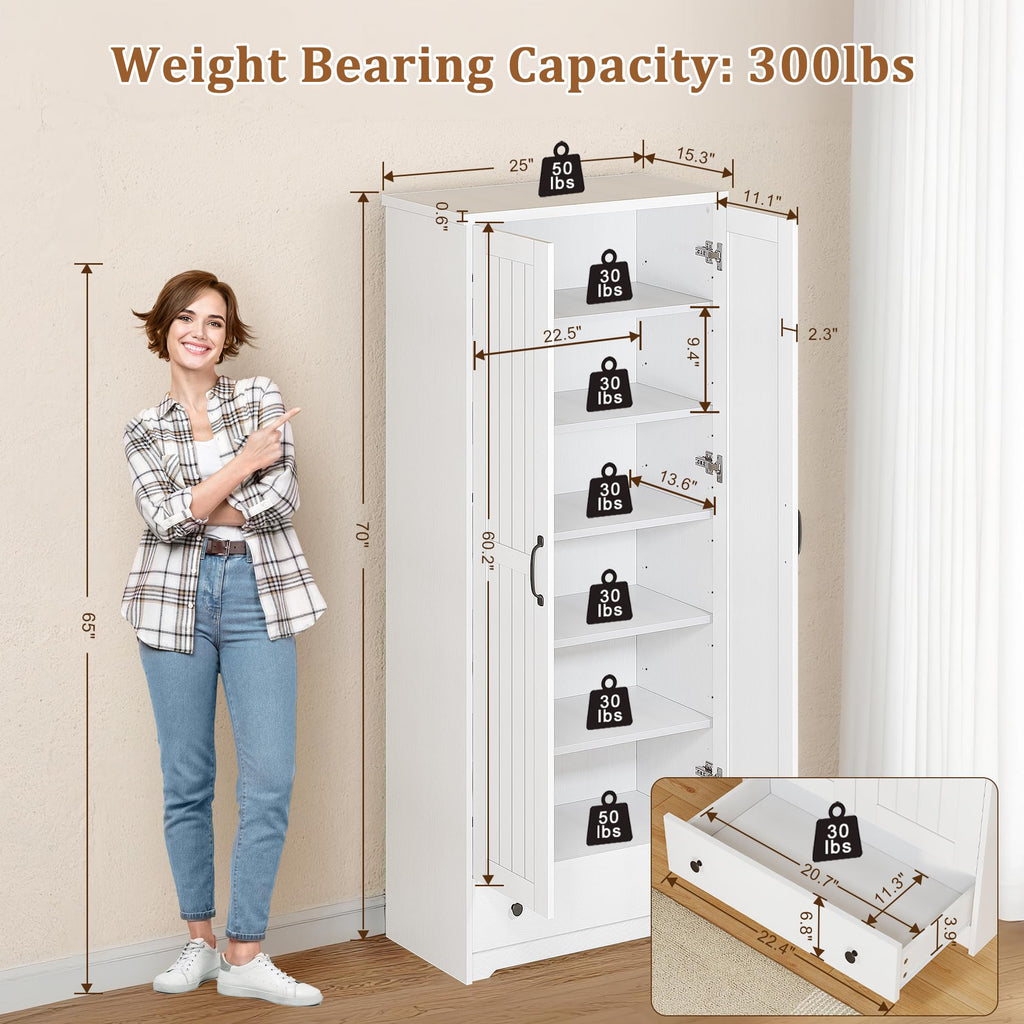 70" Tall Wood Storage Cabinet with 6 Adjustable Shelves Z444878