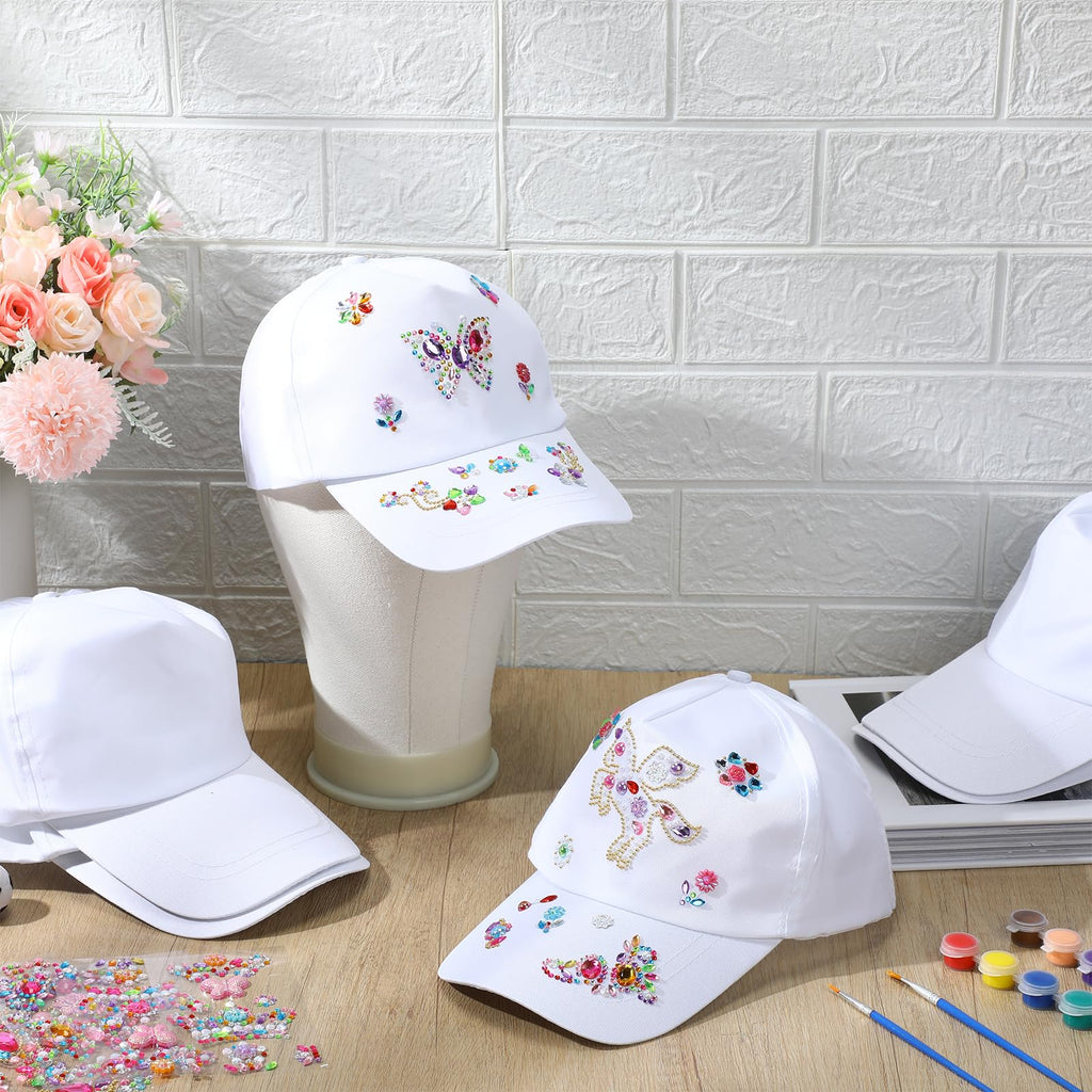 30 Pcs White Blank Adjustable Baseball Caps with Acrylic Paint Brushes T43392