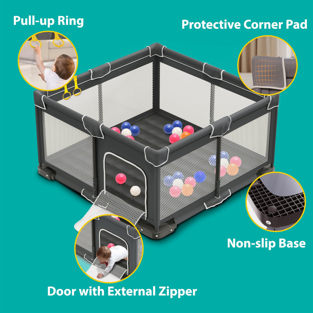 Foldable Playpen for Babies and Toddlers, 50x50 Inches Dark Gray A87502