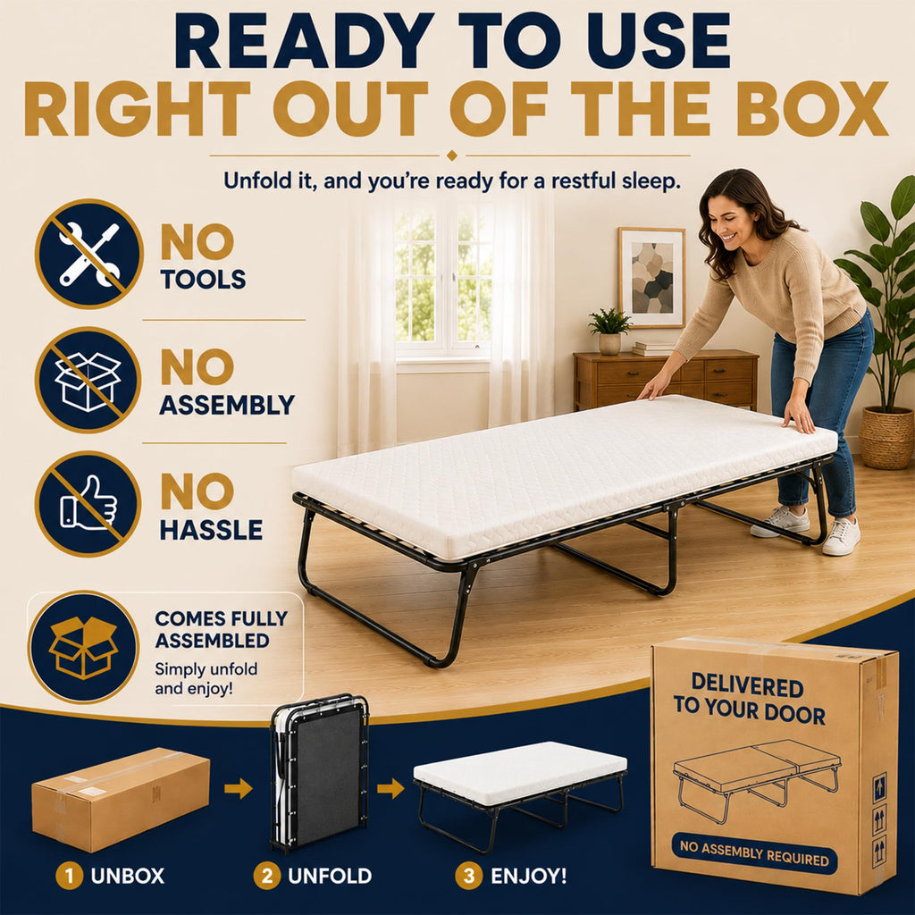 14″ High Folding Guest Bed with 3″ Memory Foam Mattress Y963