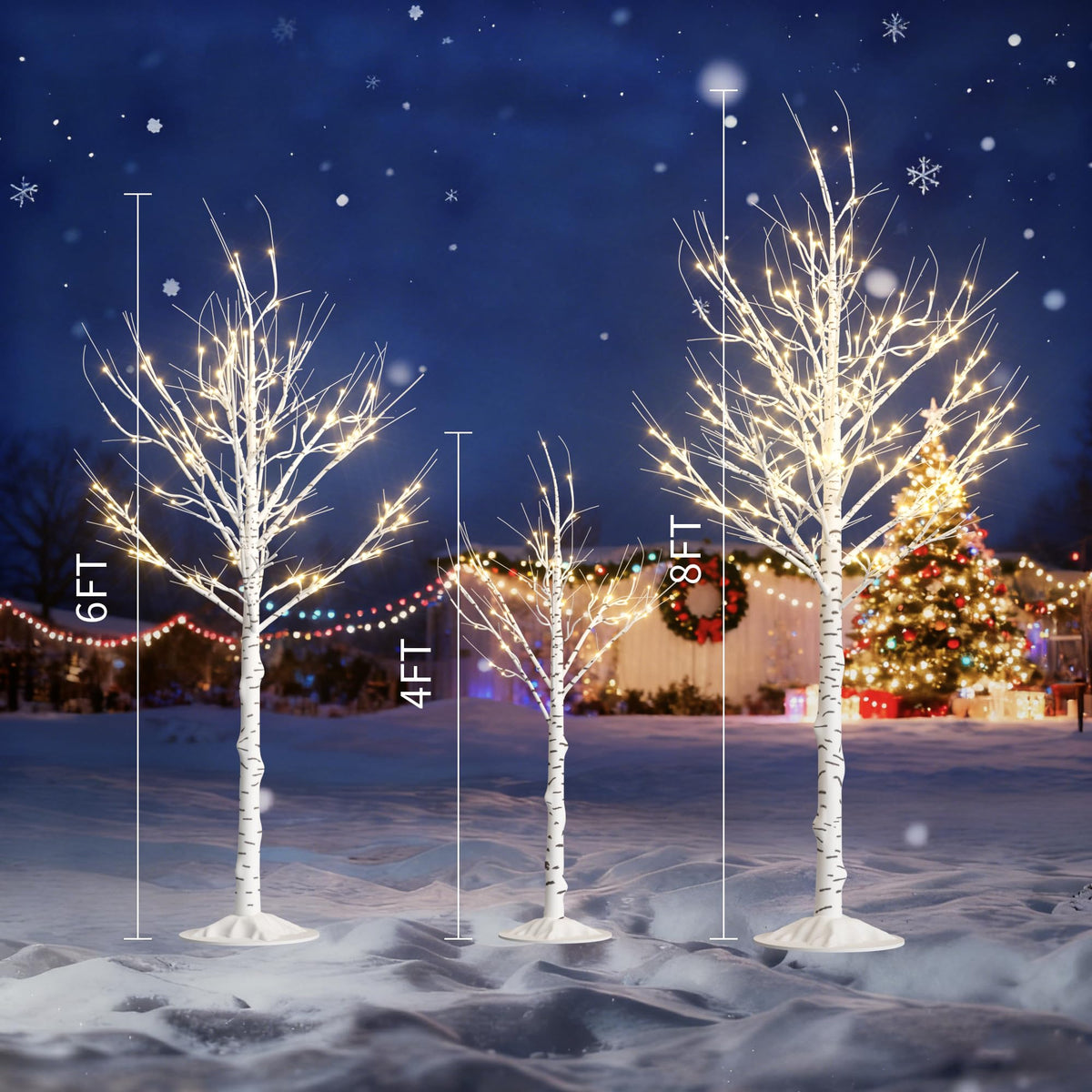 Lighted Birch Tree Set of 3, 464 LEDs Warm White 4 FT 6 FT 8 FT E86558