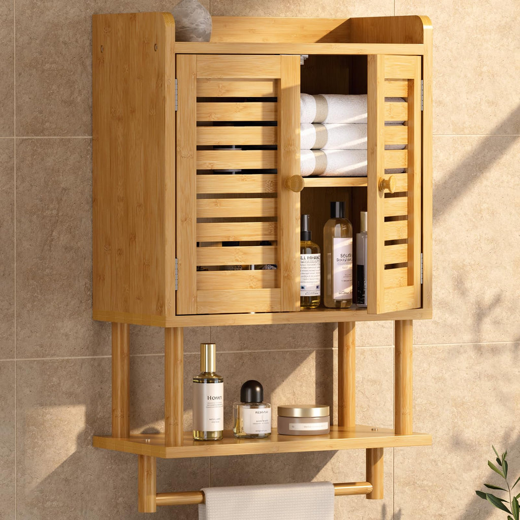 Bamboo Over The Toilet Storage Cabinet with Towel Bar H311