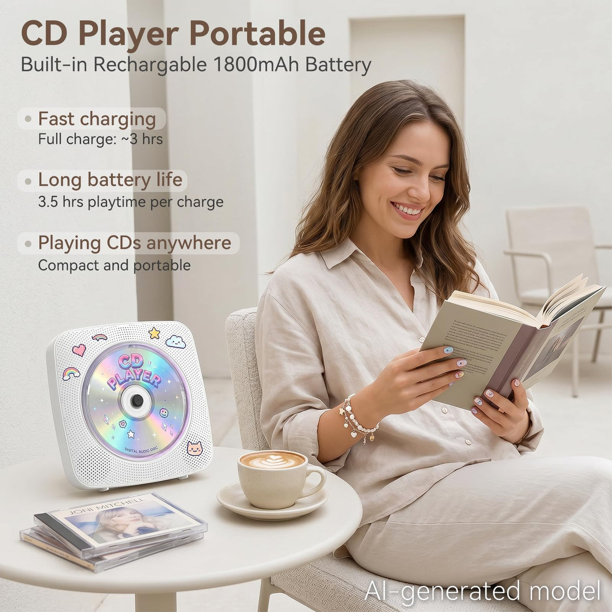 Portable Bluetooth Rechargeable CD Player with Speakers Y819
