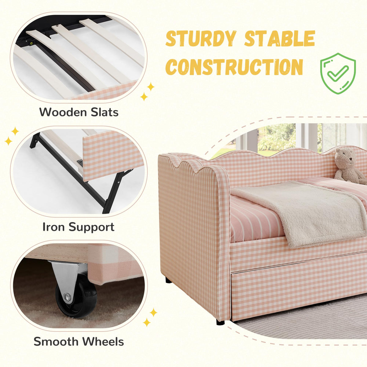 Pink Linen Upholstered Daybed P4247