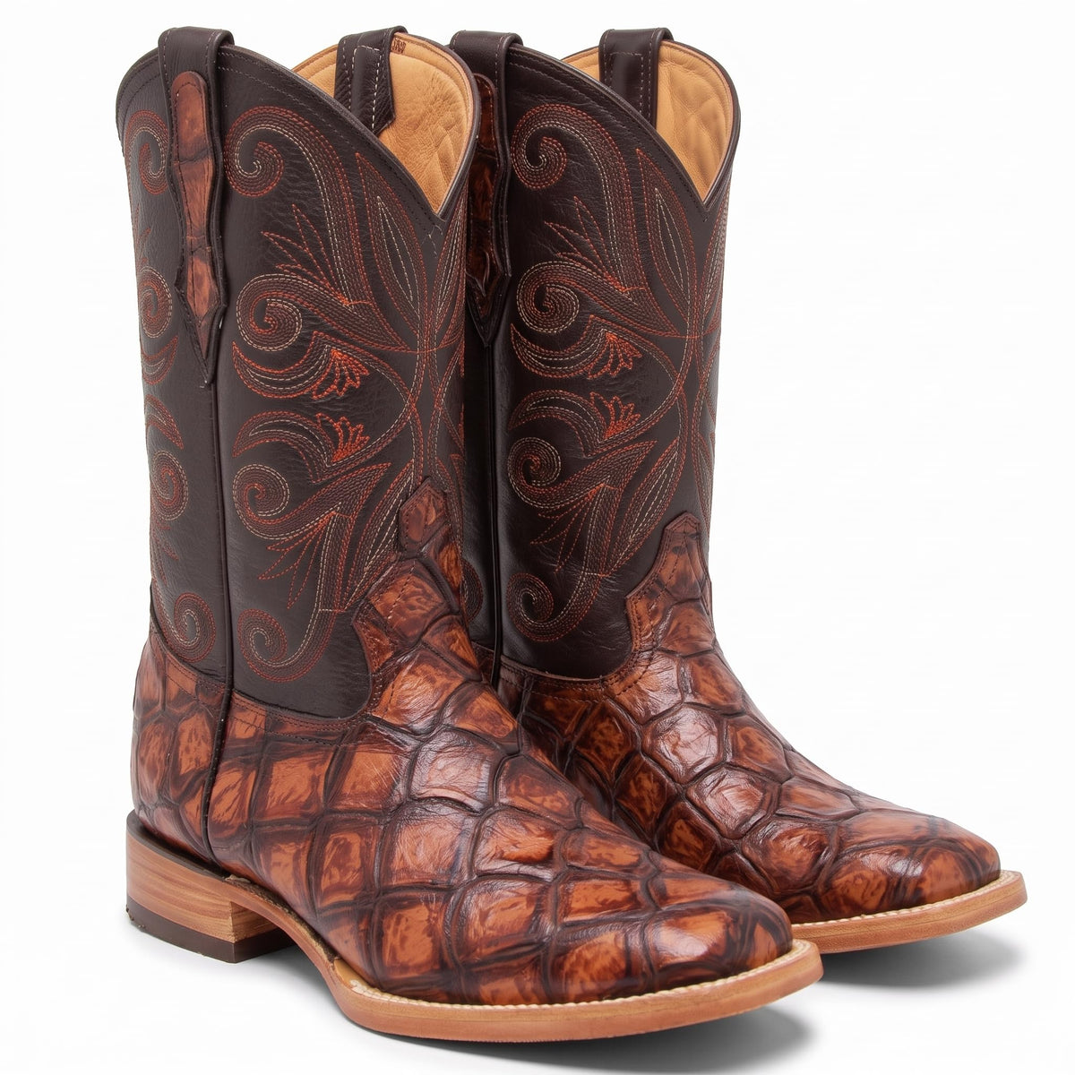 Leather Pirarucu Fish Print Western Boots D993