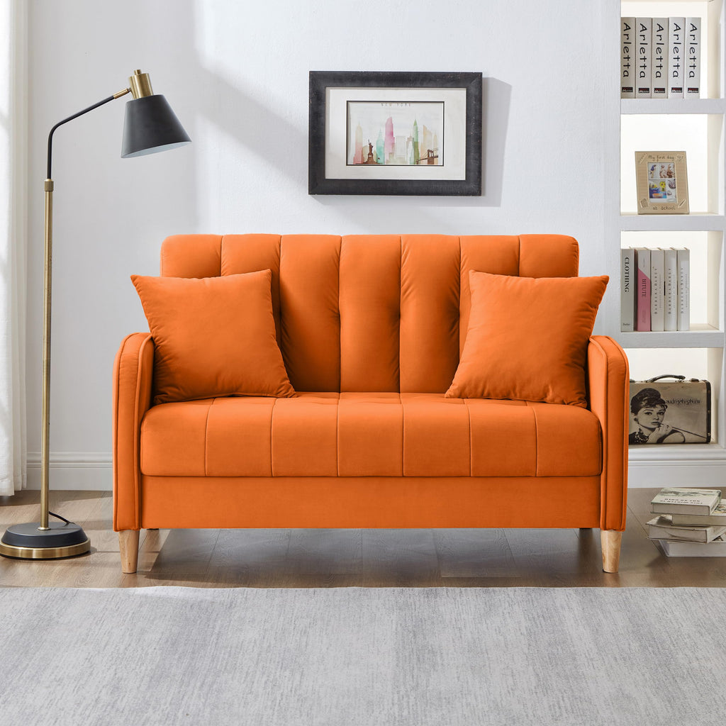 Orange Velvet Tufted Loveseat Sofa R939