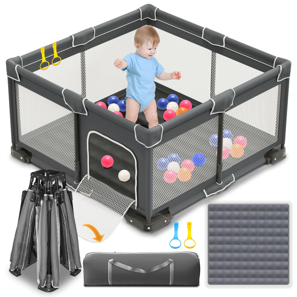 Foldable Playpen for Babies and Toddlers, 50x50 Inches Dark Gray A87502