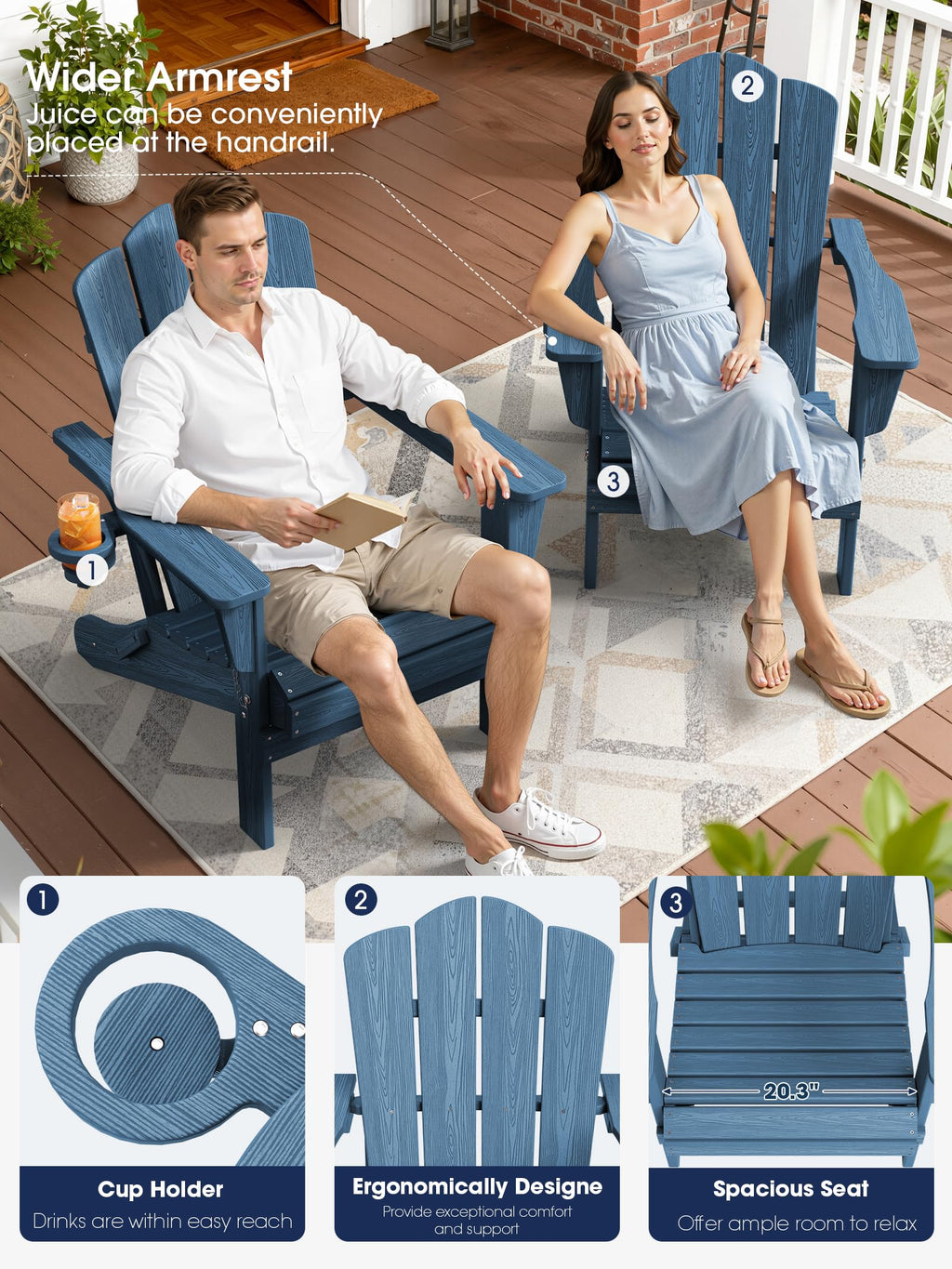 Folding Adirondack Chair Set of 2 with Cup Holder Q884