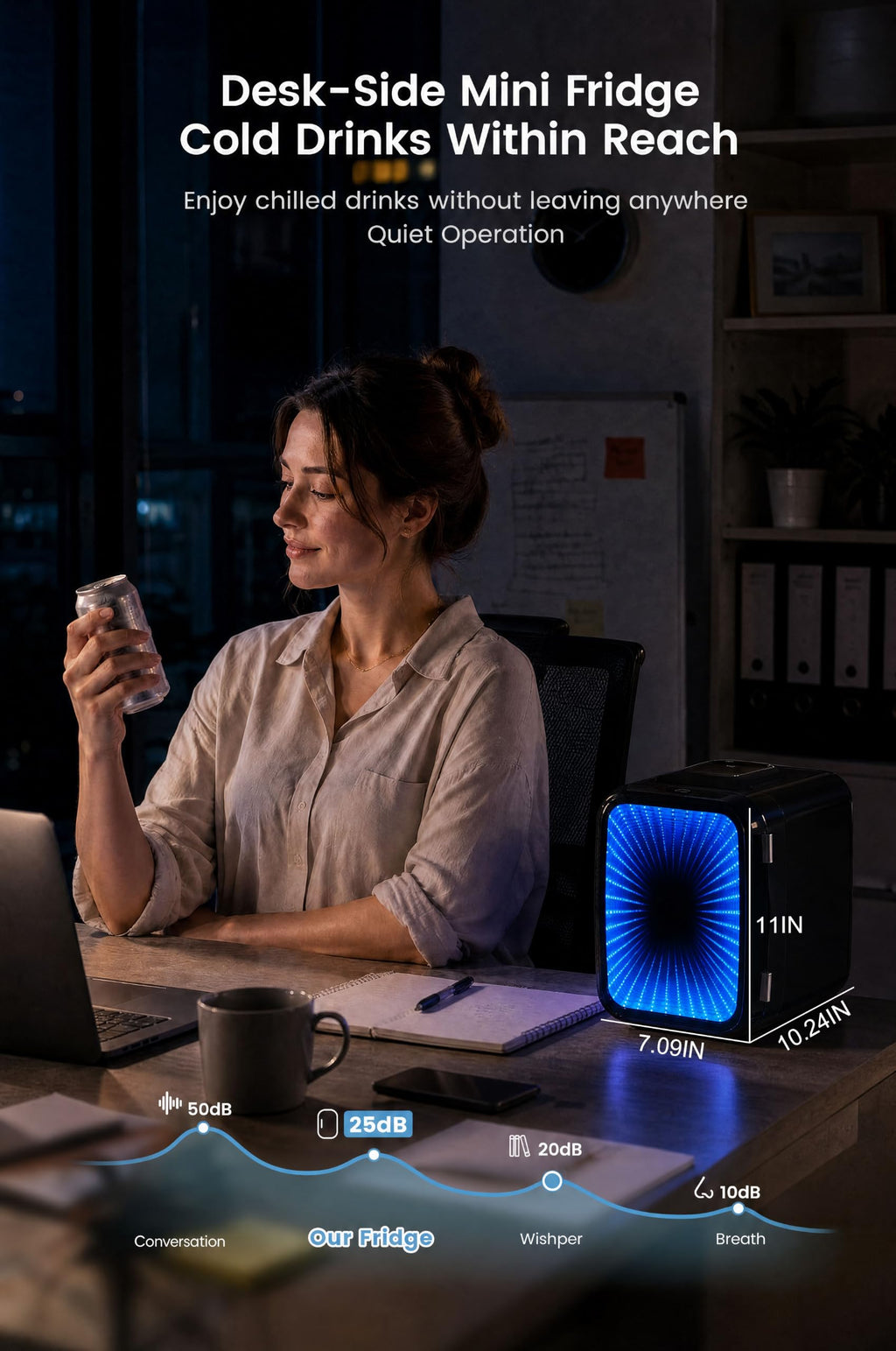 4L/6 Can Compact Fridge with LED Mirror Light D20992