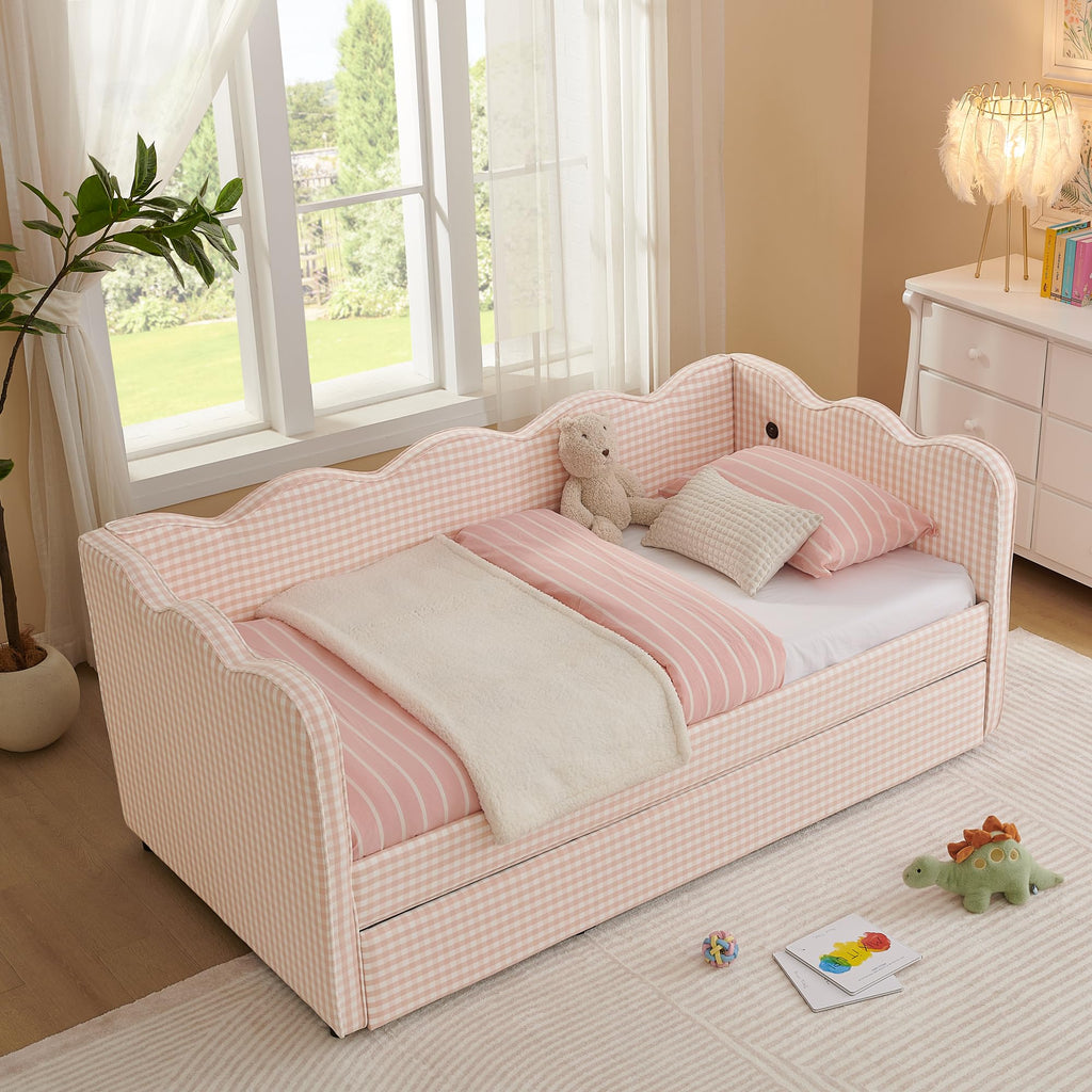 Pink Linen Upholstered Daybed P4247