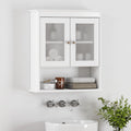 White Bathroom Wall Cabinet with Glass Doors B34372