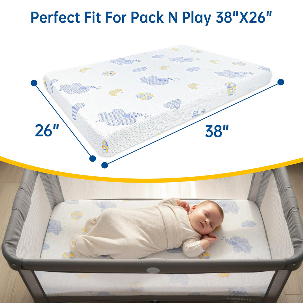 Pack and Play Mattress, 38"x26" Dual Sided Memory Foam J9967