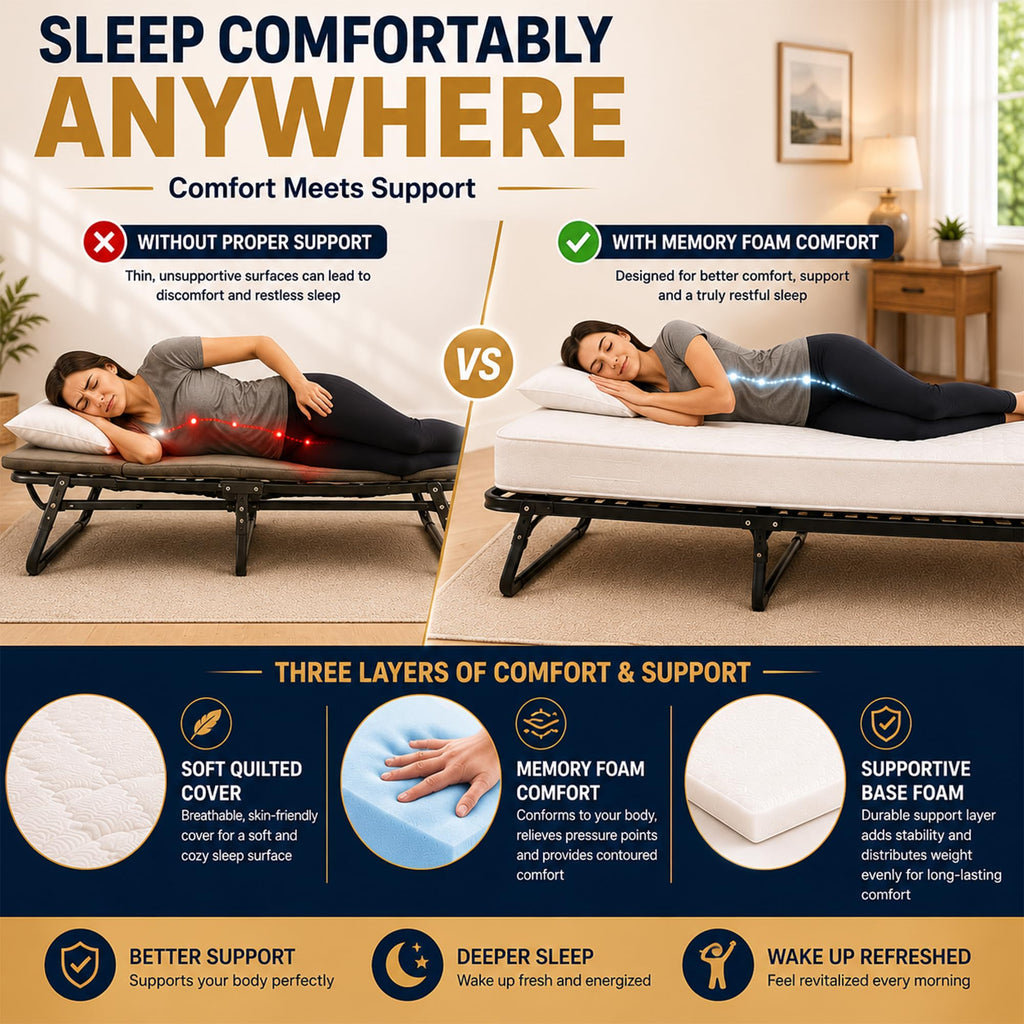 14″ High Folding Guest Bed with 3″ Memory Foam Mattress Y963