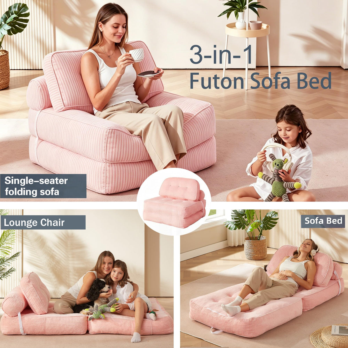 Pink Flannel Folding Sofa Bed Z3537