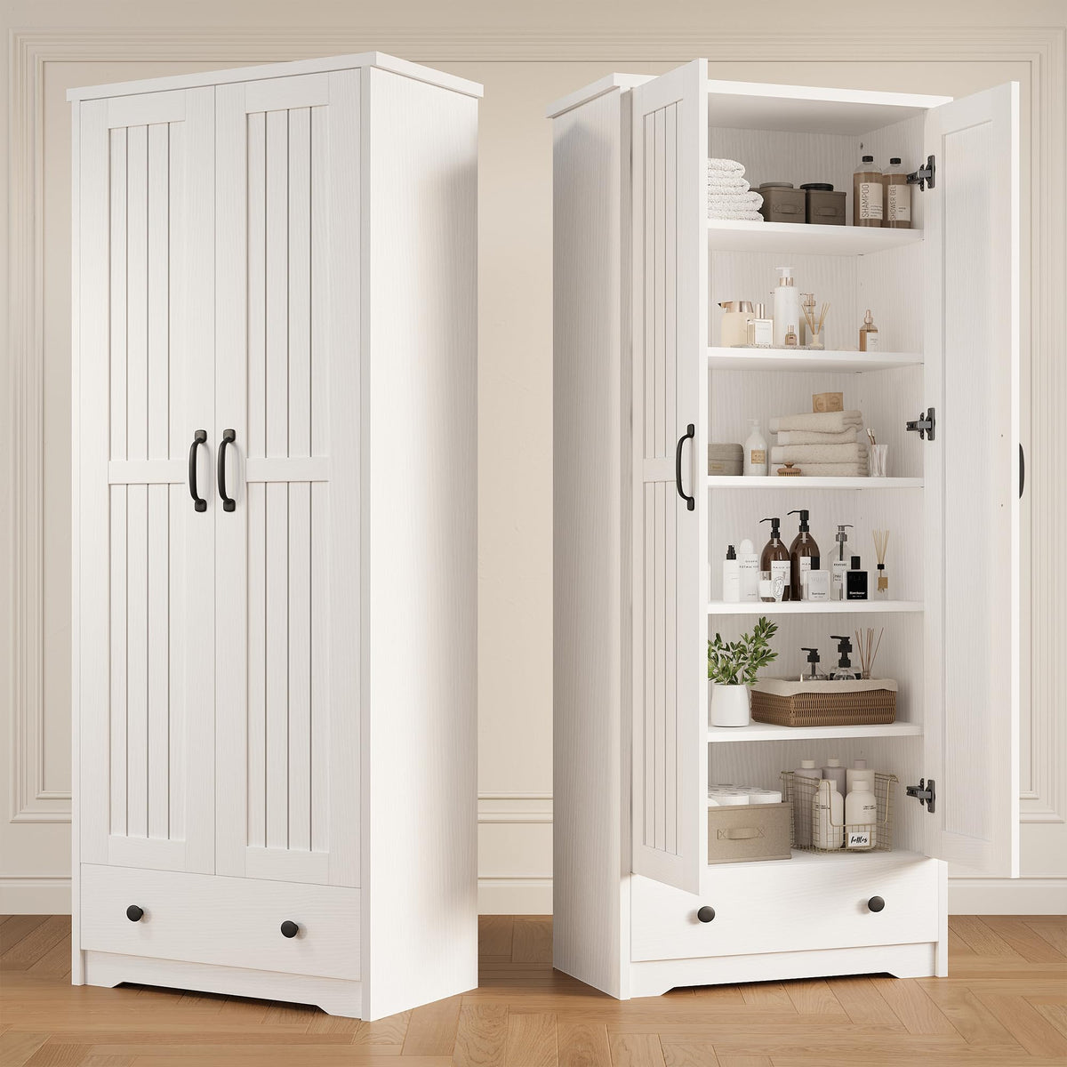 70" Tall Wood Storage Cabinet with 6 Adjustable Shelves Z444878