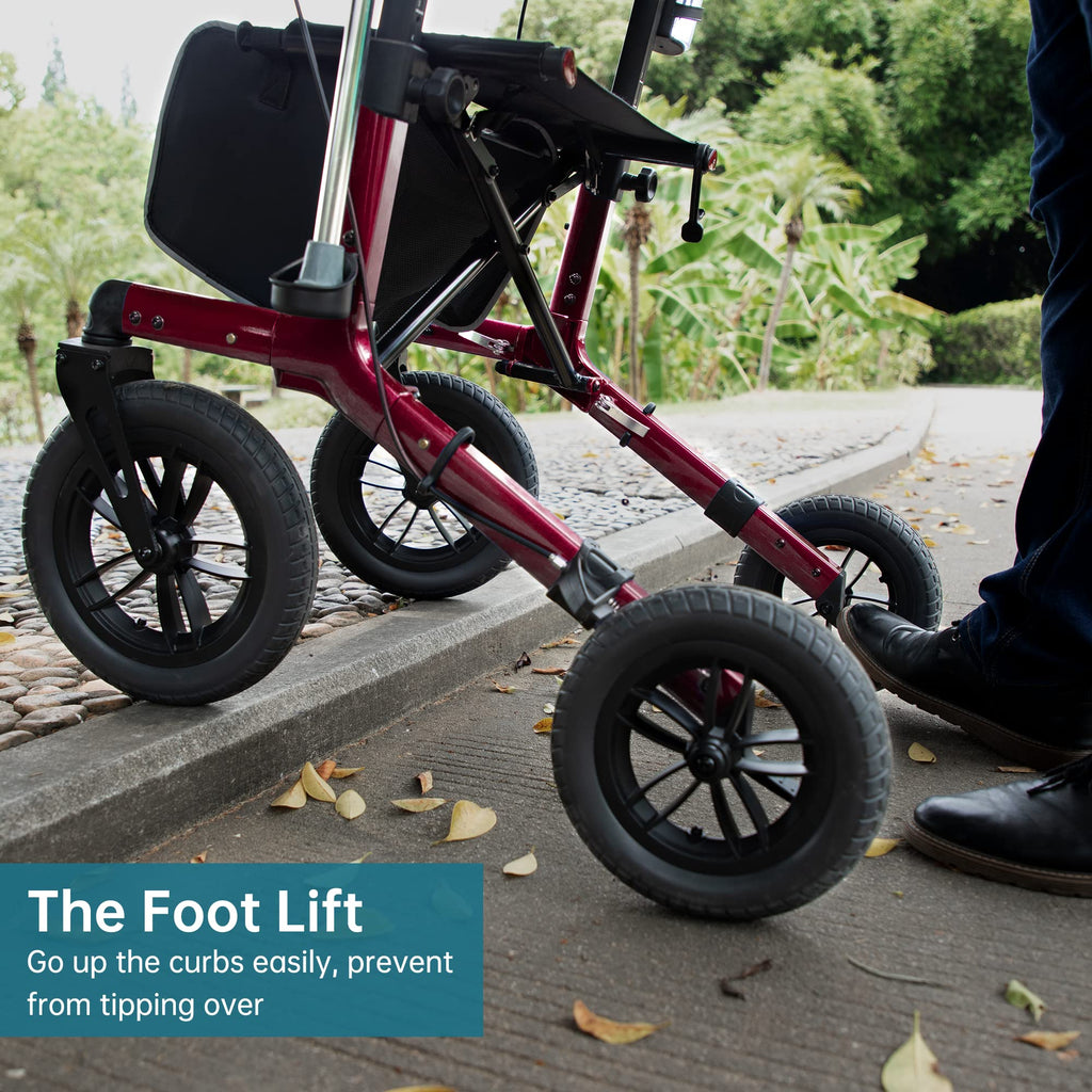 All-Terrain Rollator Walker with 12” Front Wheels, Compact Folding, Red F999