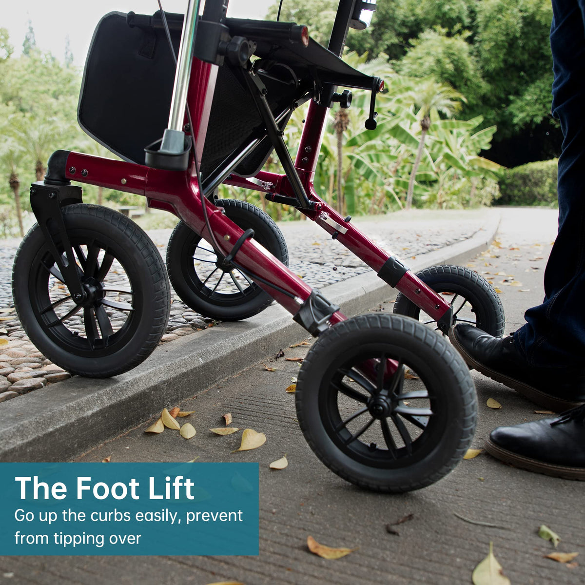 All-Terrain Rollator Walker with 12” Front Wheels, Compact Folding, Red F999