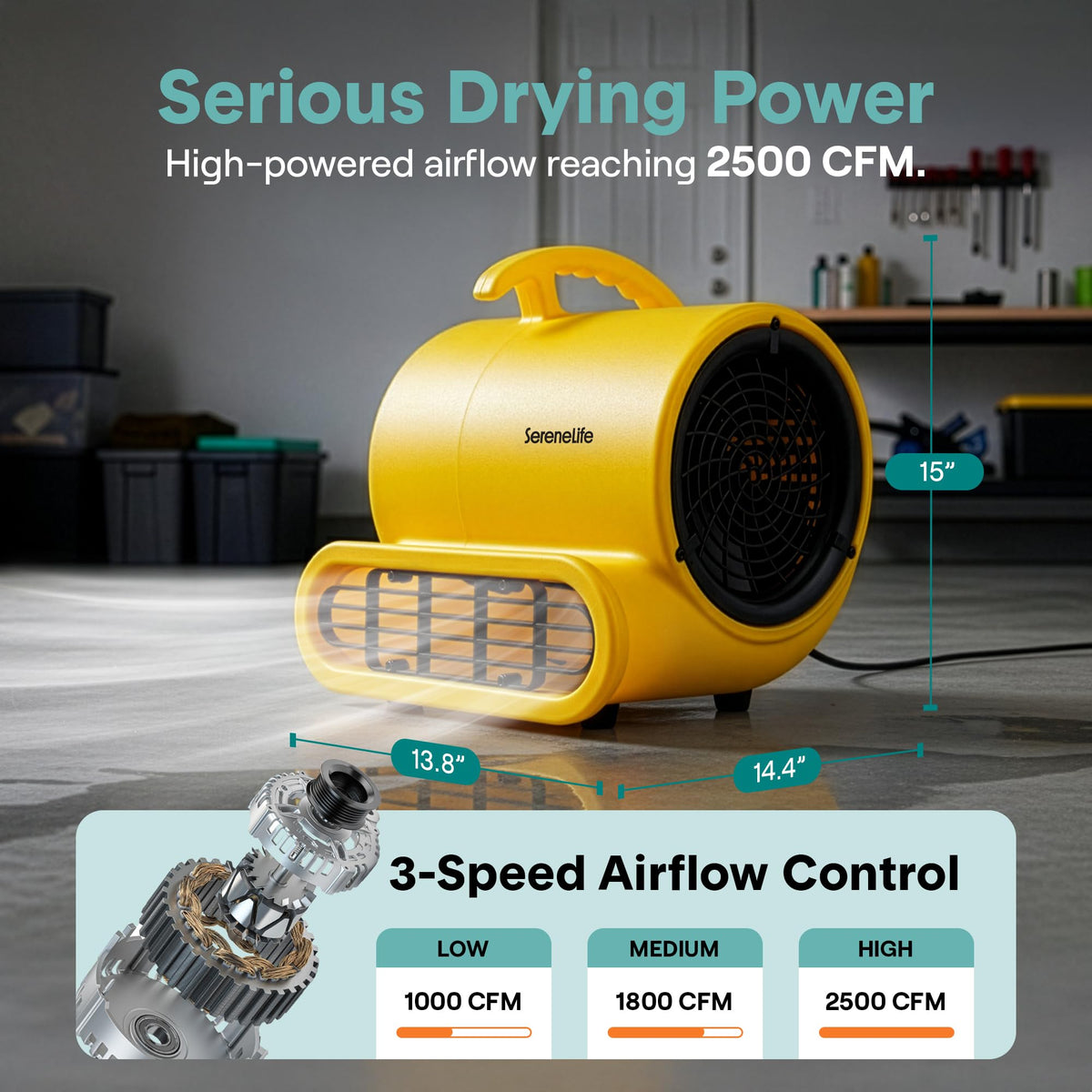 2500 CFM 3-Speed Portable Air Mover Blower Fan V9294