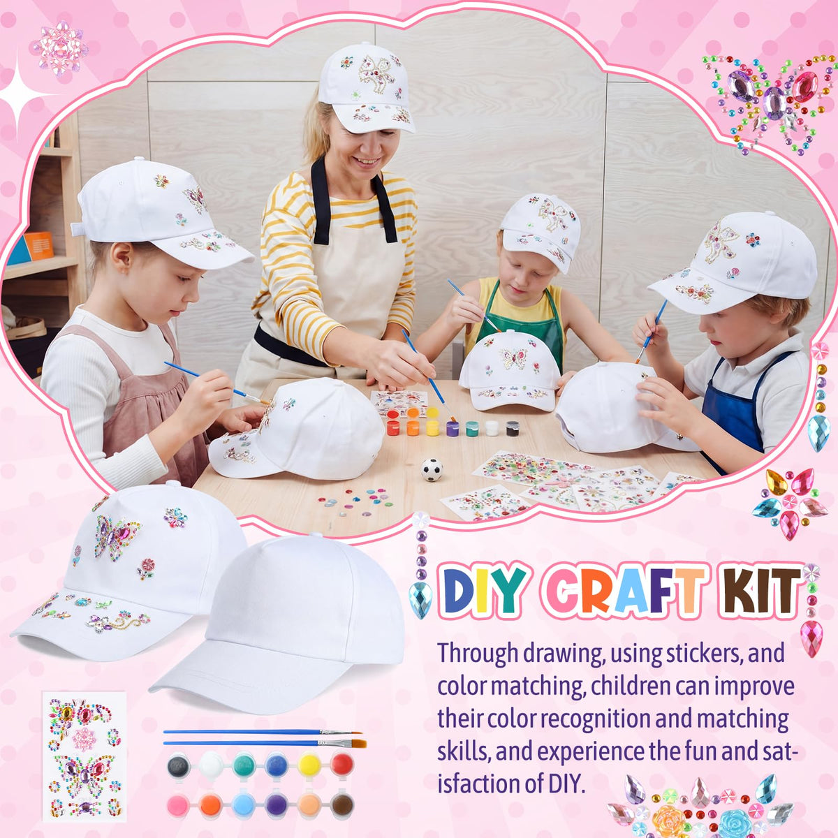 30 Pcs White Blank Adjustable Baseball Caps with Acrylic Paint Brushes T43392