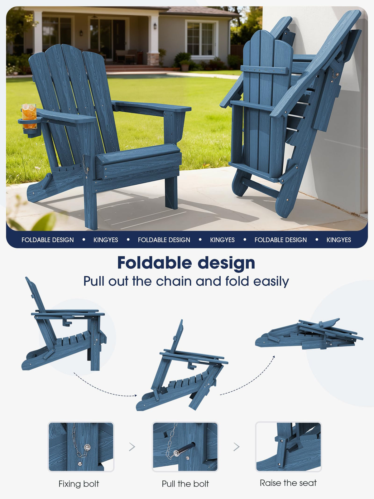 Folding Adirondack Chair Set of 2 with Cup Holder Q884