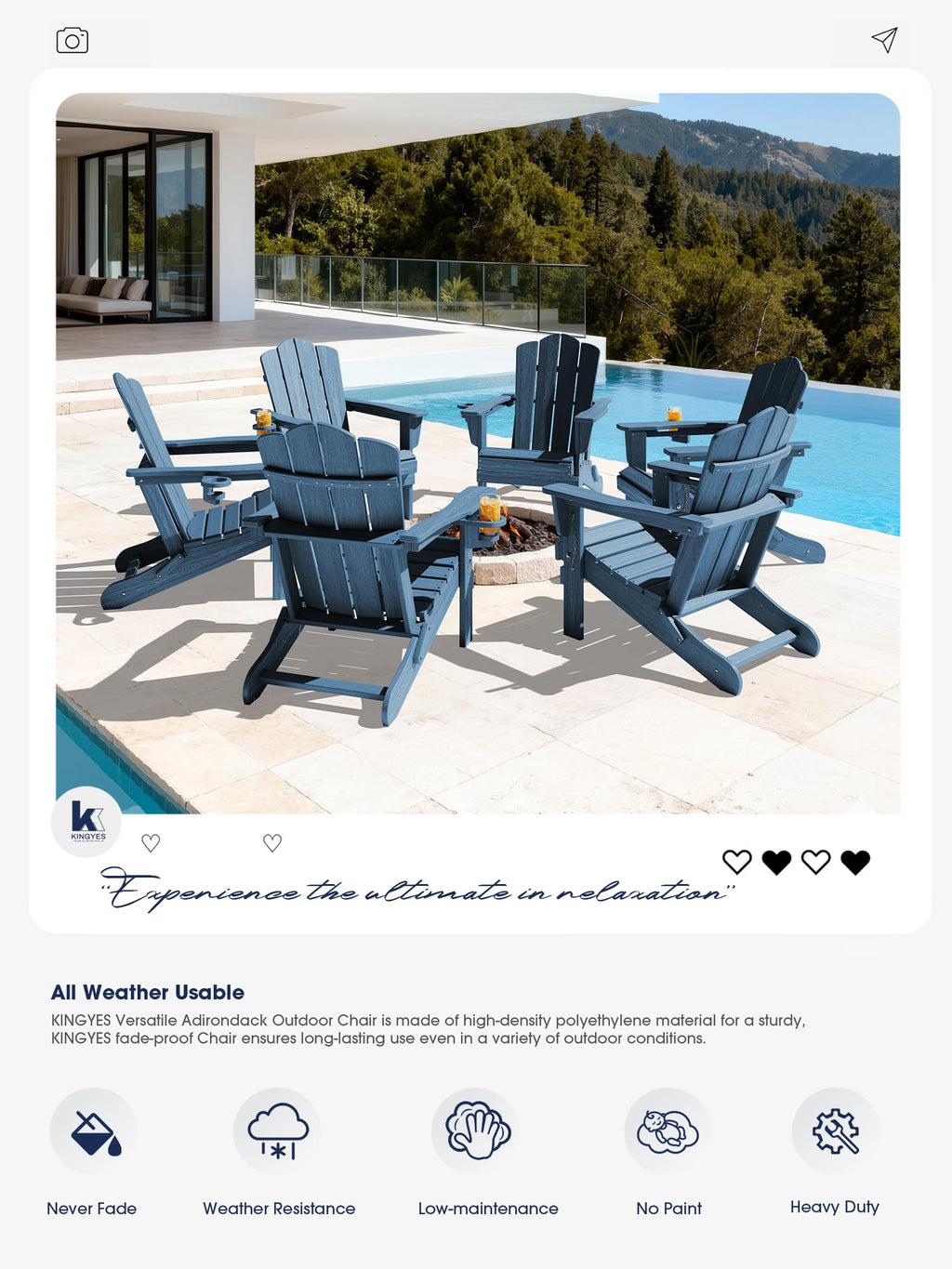 Folding Adirondack Chair Set of 2 with Cup Holder Q884