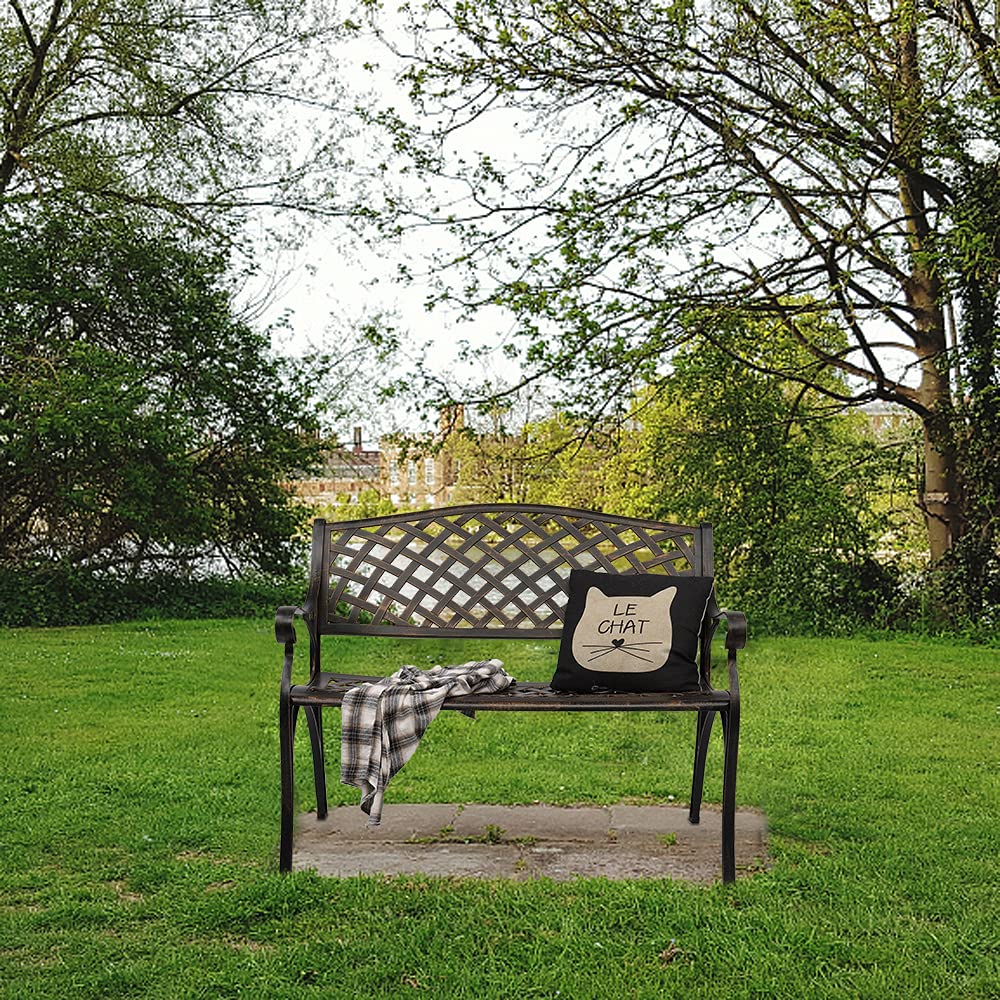 40.5" Antique Black Cast Aluminum Outdoor Bench with Mesh Backrest R230